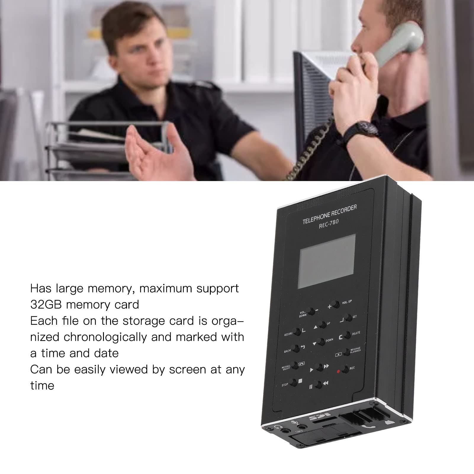 Phone Call Recorder with Time/Date Display - 100-240V Landline Telephone Recorder Device for Home & Office Use (US Plug) | Perfect for Recording Important Calls, Business Conversations & Family Messages