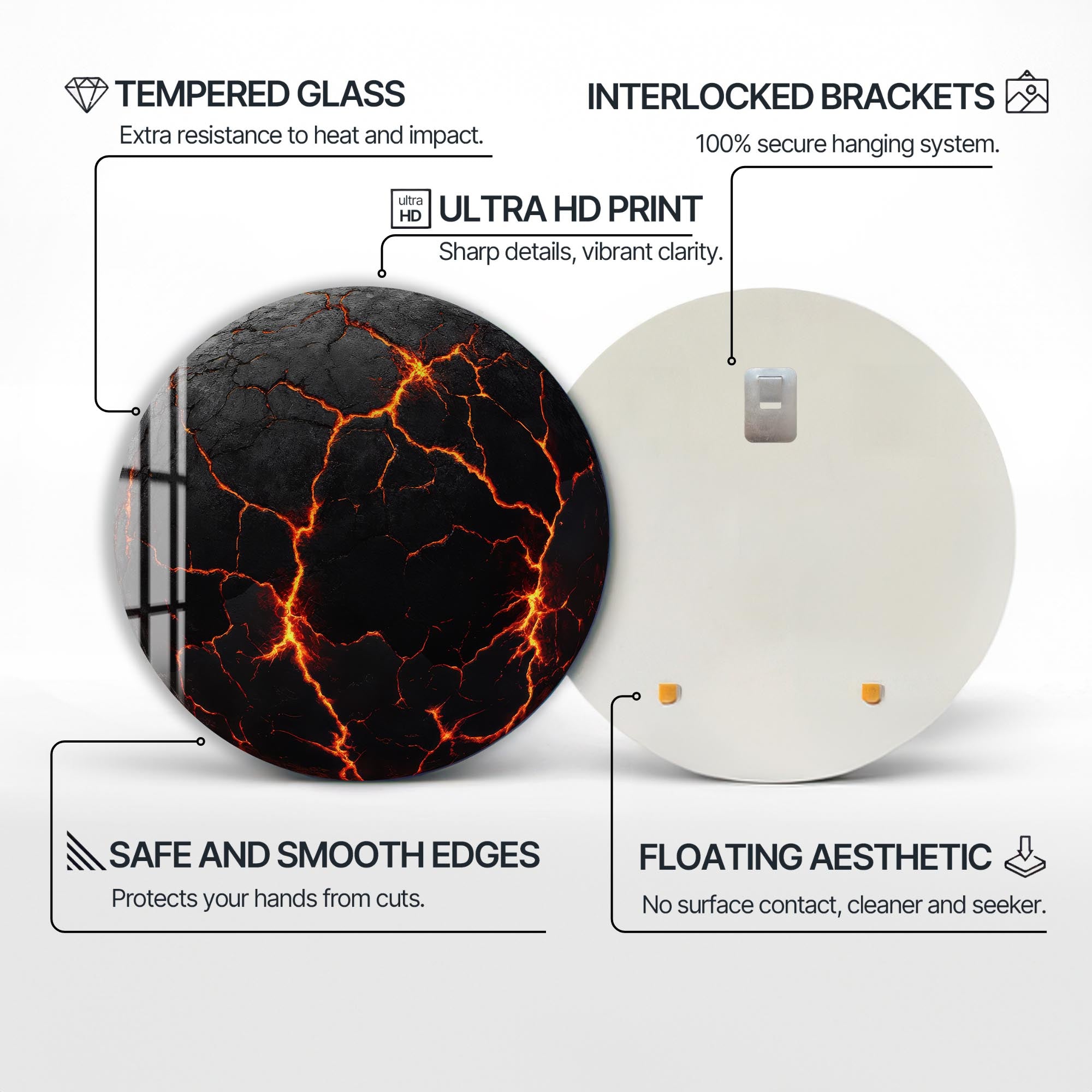 Lava Rounded Glass Wall Art - Modern Abstract Home Decor for Living Room, Bedroom & Office - Shatterproof & UV Resistant - Perfect for Gifts & Interior Design