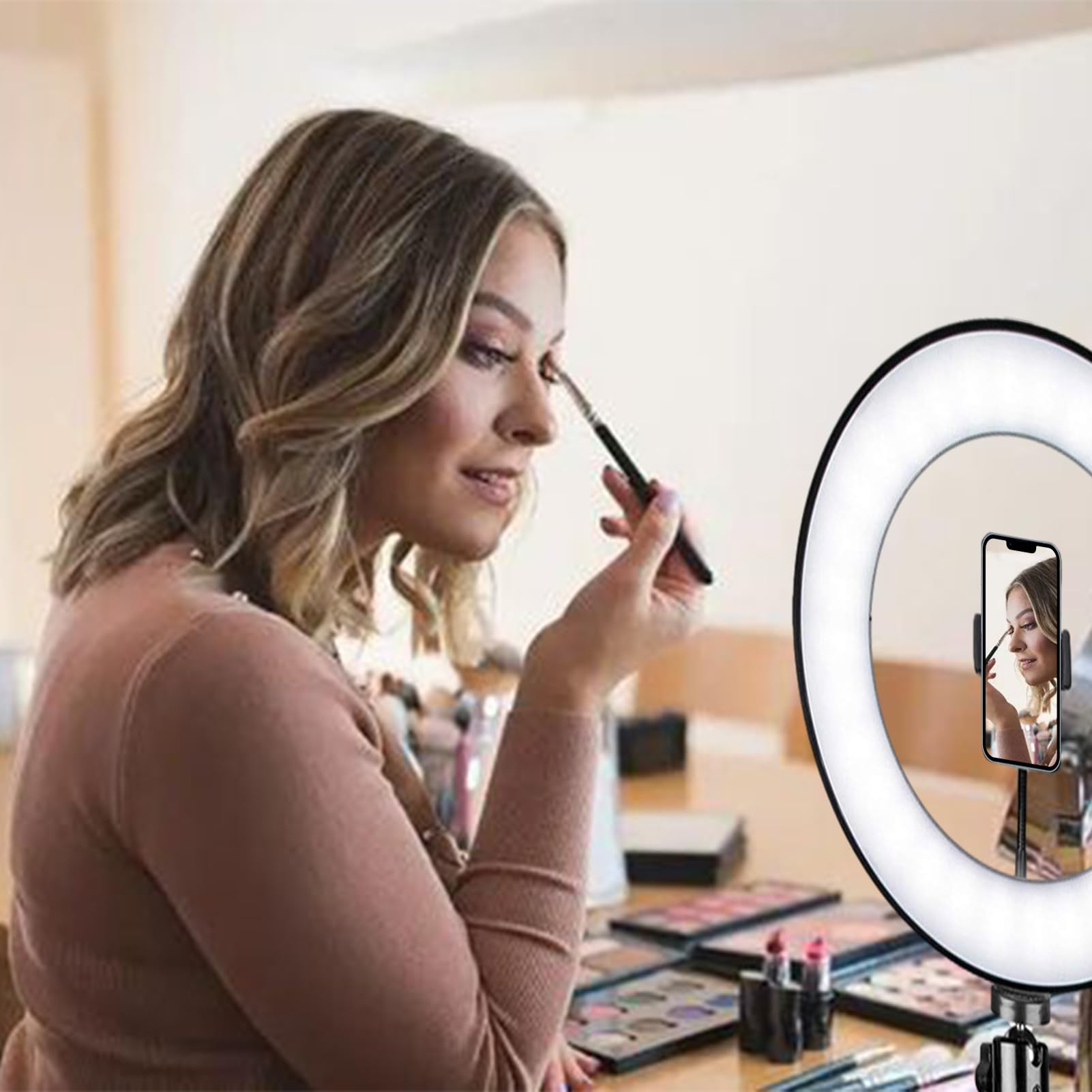 Adjustable Phone Stand with LED Light - Selfie Tripod Holder for iPhone, Android, Camera - Perfect for Cooking Videos, Vlogging, Live Streaming & Photography Accessories (A)