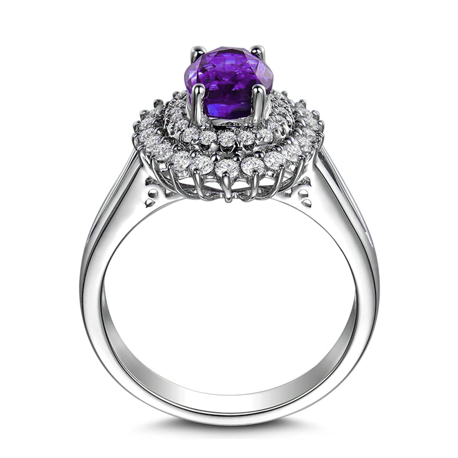 Aienid Sterling Silver Wedding Band for Women - Oval Amethyst Promise Ring, Elegant Engagement & Anniversary Jewelry Gift for Her - Perfect for Weddings, Proposals & Special Occasions