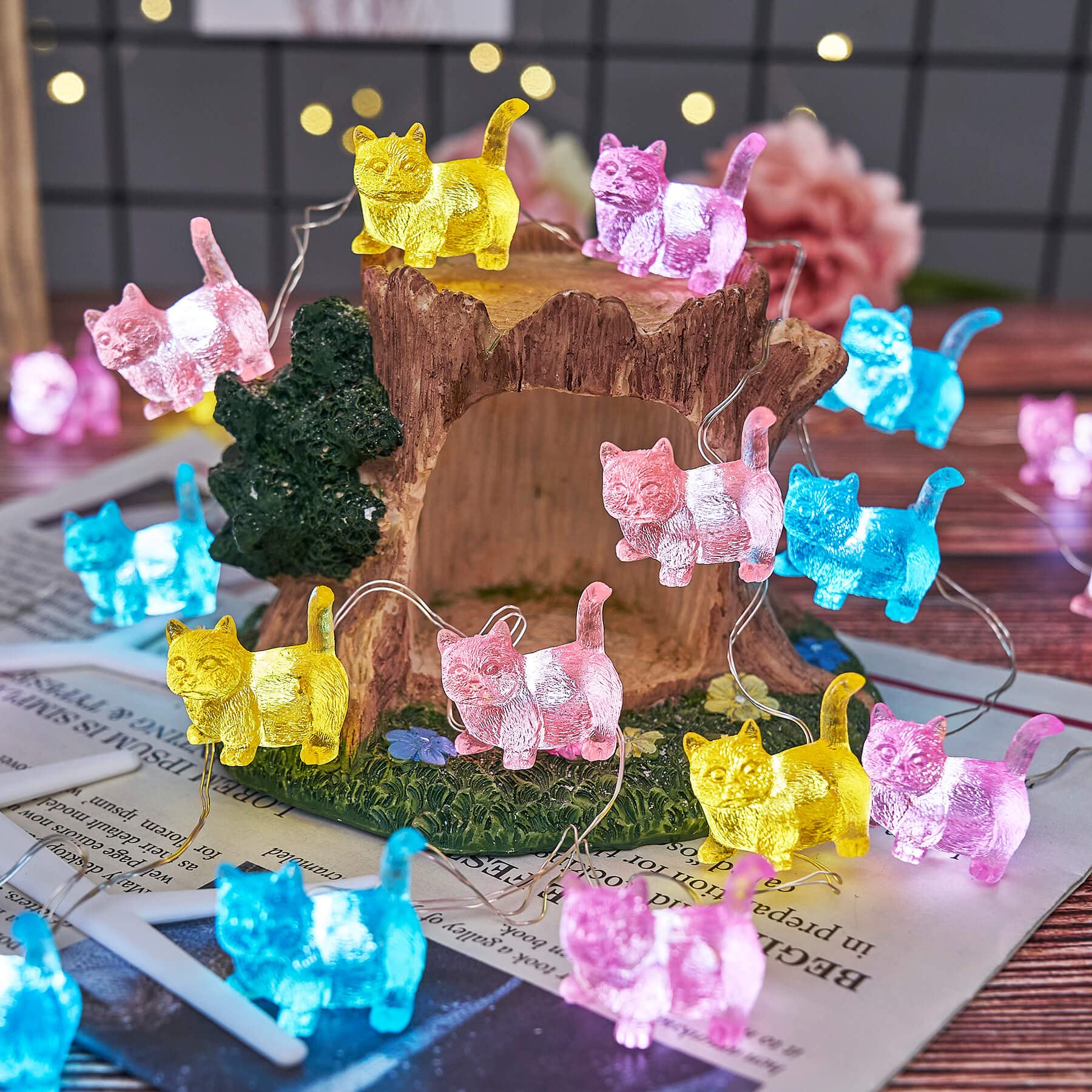 Cute Bartlett Kitty Cat LED String Lights - 20 LED 8.5ft Battery Operated Decorative Lights for Bedroom, Outdoor, Party | Perfect Cat-Themed Gift for Girls, Pet Birthday, Baby Shower & Christmas Decorations | Create Cozy Ambiance for Home, Garden, and Special Events