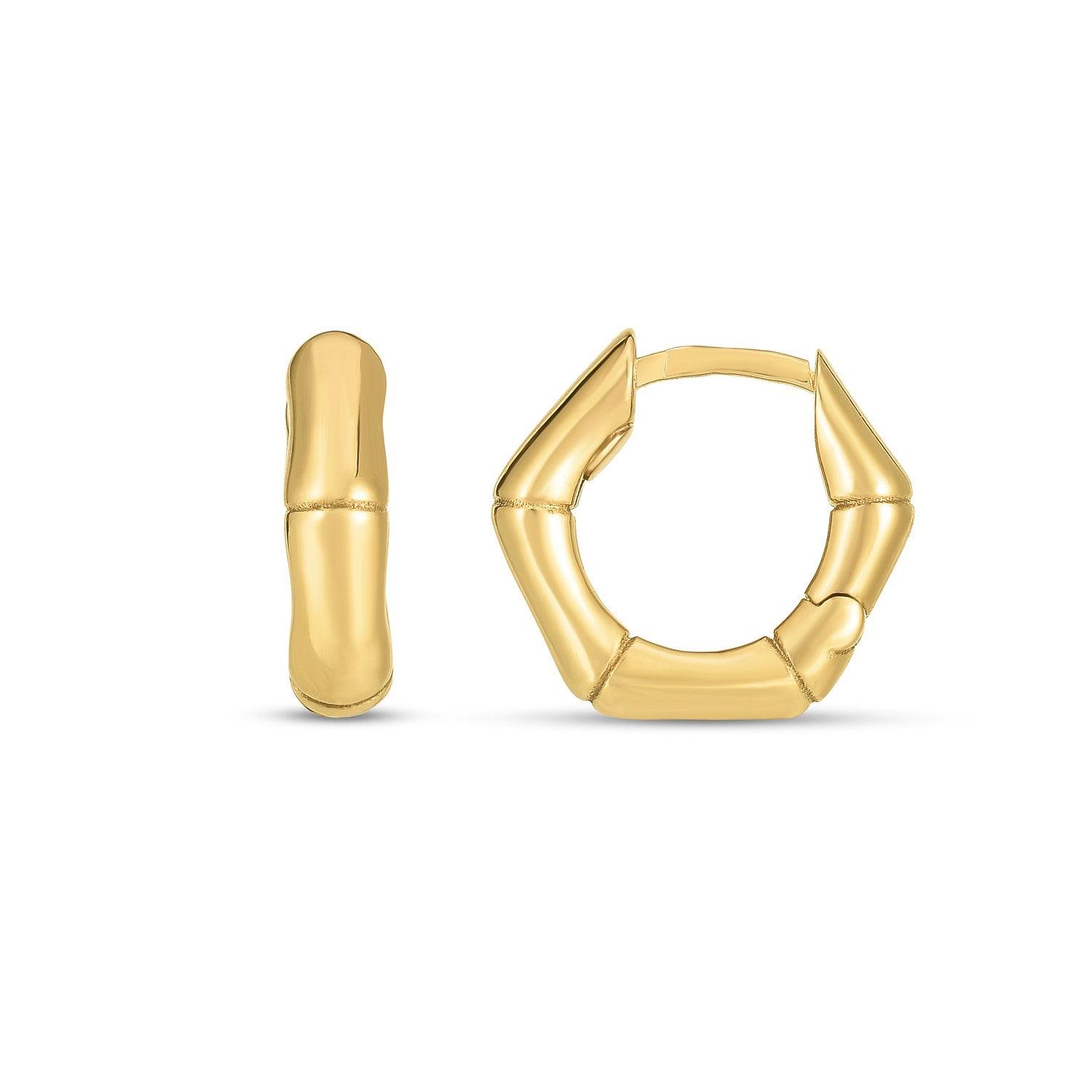 14K Yellow Gold Bamboo Huggie Hoop Earrings for Women - Dainty & Minimalist Everyday Jewelry - Perfect for Work, Date Night & Casual Outfits