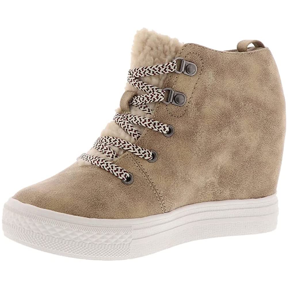 Trendy Women's Faux Suede Lace-Up Wedge Sneaker Boots - Comfortable Chunky Heel Shoes for Casual Outfits & Street Style Fashion