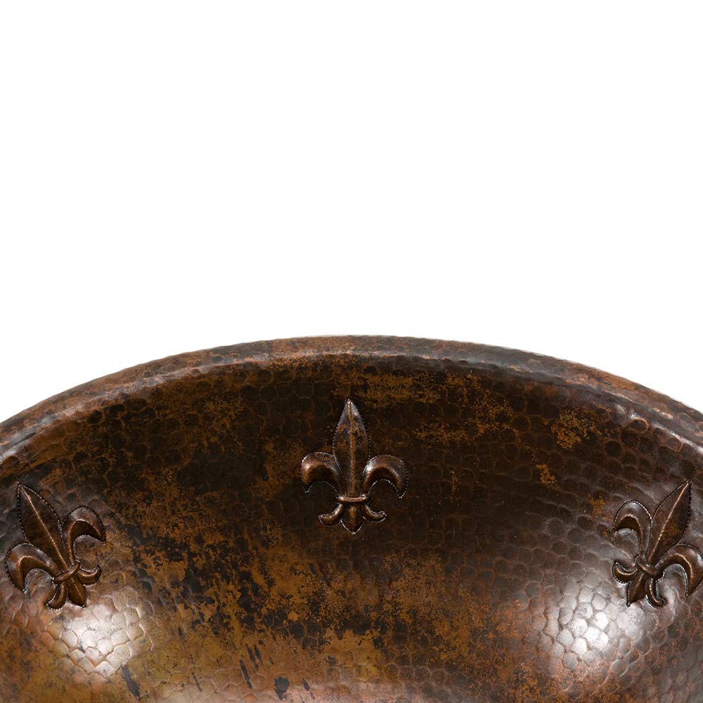 Premier Copper Products LO19RFLDB 19-Inch Oval Fleur De Lis Hammered Copper Sink with Oil Rubbed Bronze Finish - Perfect for Farmhouse, Rustic Kitchen & Bathroom Decor