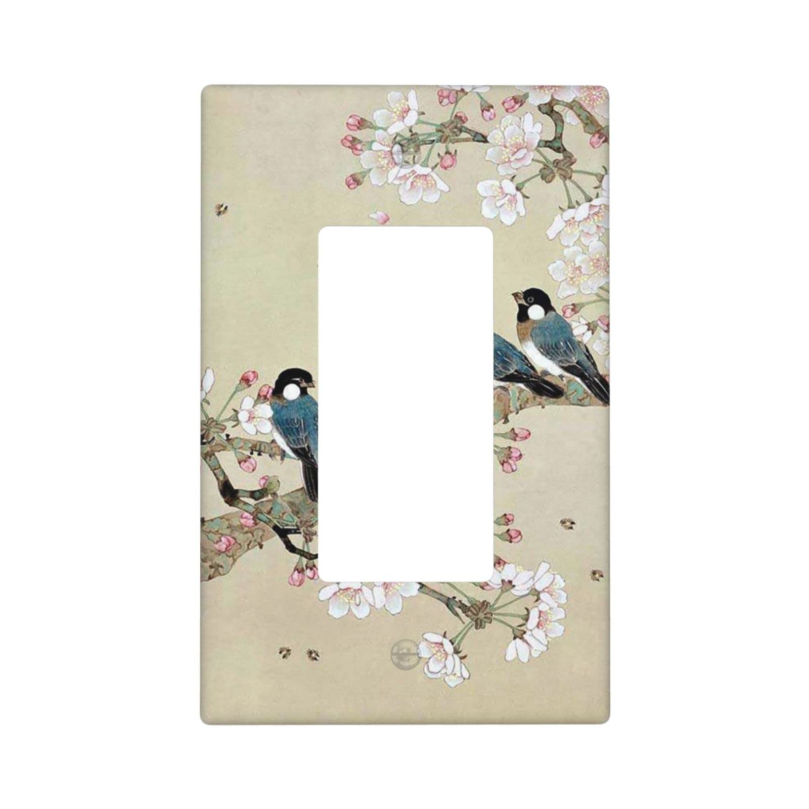 Decorative Bird & Flowers Light Switch Cover - Single Rocker Wall Plate for Home, Bathroom, Bedroom - 4.40 x 2.70 Inch 1 Gang Faceplate - Perfect for Boho, Farmhouse & Vintage Home Decor