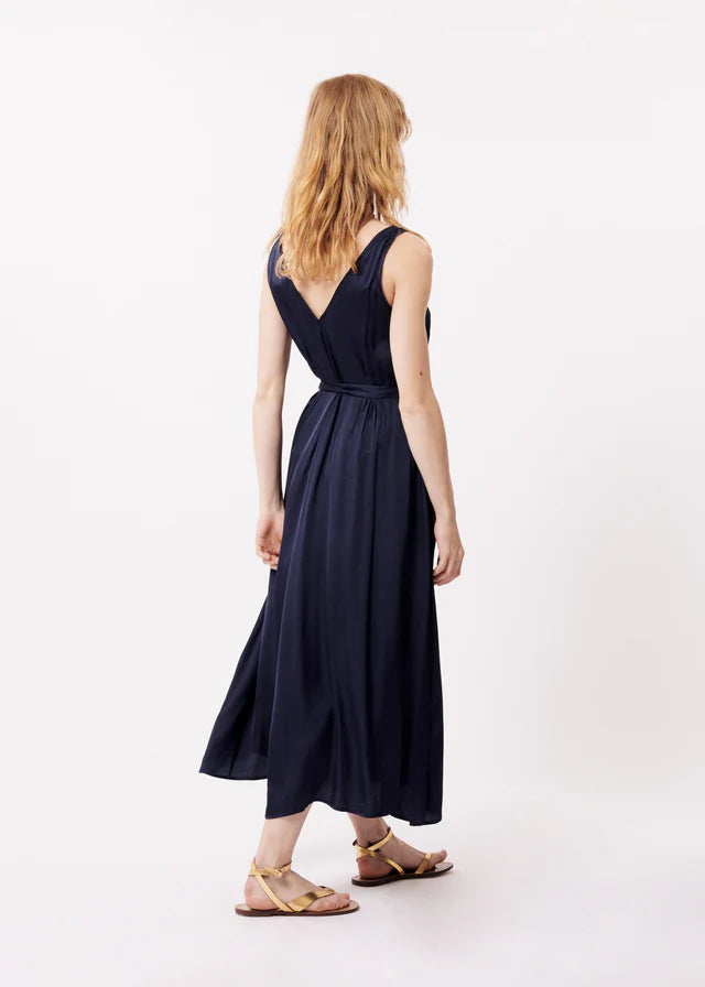 ACHOUAK Women's Sleeveless Midi Dress - Navy Blue Flowy Summer Dress for Beach, Party & Casual Wear