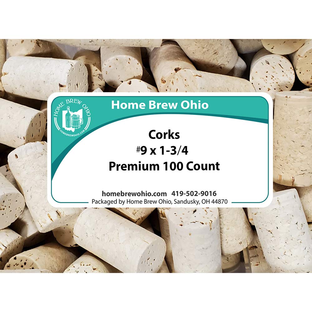 Premium Wine Corks 100 Count - Home Brew Ohio 9 X 1 3/4 Natural Cork Stoppers for Wine Bottles, Home Brewing & DIY Winemaking Supplies - Perfect for Wine Making, Bottling & Gifts