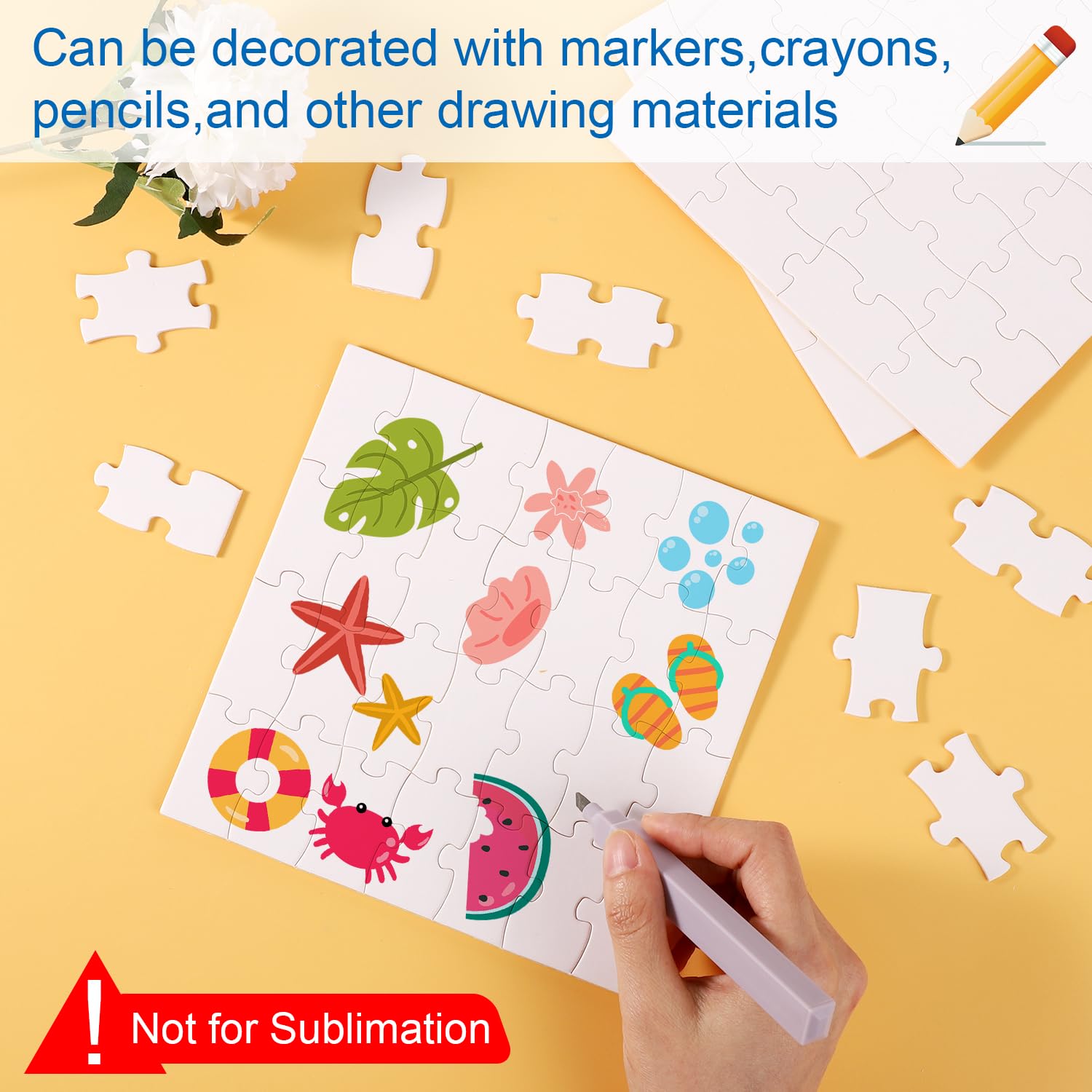 10 Sheets Blank Jigsaw Puzzles for Kids - 6.3x6.3 Inch DIY Paintable & Writable Puzzle Set (28 Pieces) - Perfect for Arts & Crafts, Party Favors, Classroom Activities and Family Game Night