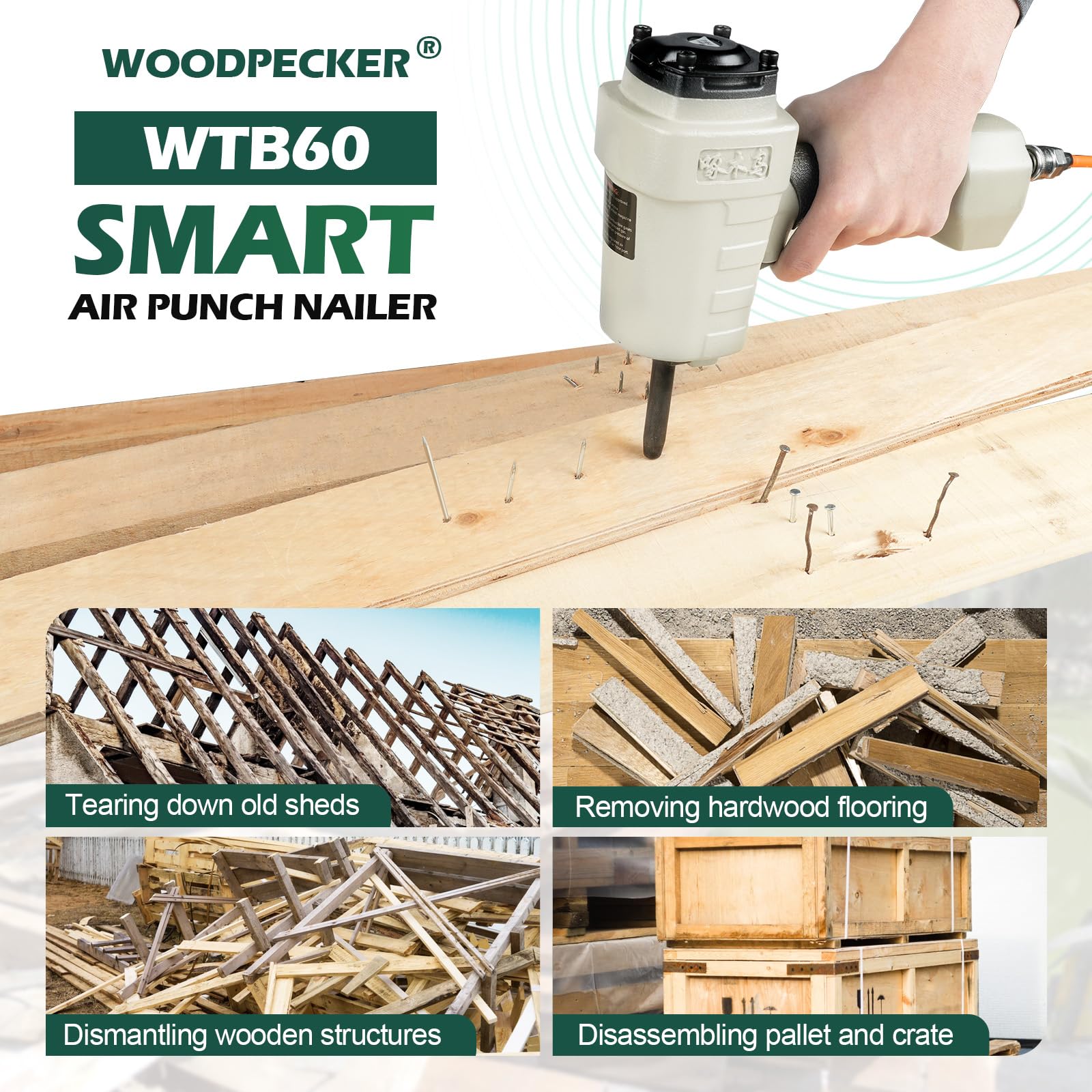 WTB60 Heavy Duty Pneumatic Nail Puller Gun - Air Powered Nail Remover Tool for 0.197