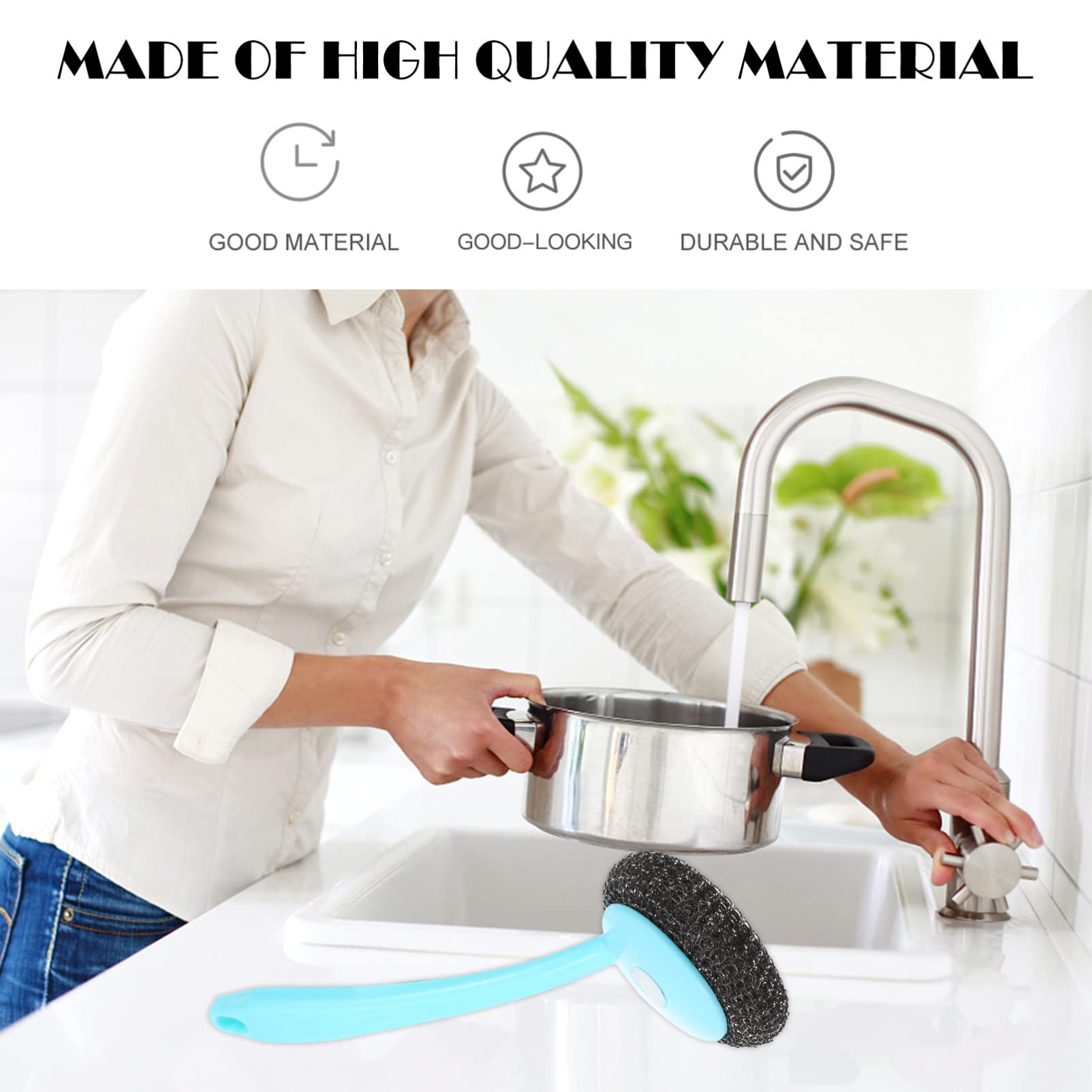 Premium Steel Wire Ball Brush Set - Heavy Duty Cleaning Brush for Pans, Pots & Dishes | Kitchen Scrubber for Tough Grease & Burnt Food Removal | Ideal for Home Kitchen, BBQ Grill & Camping Cookware Cleaning