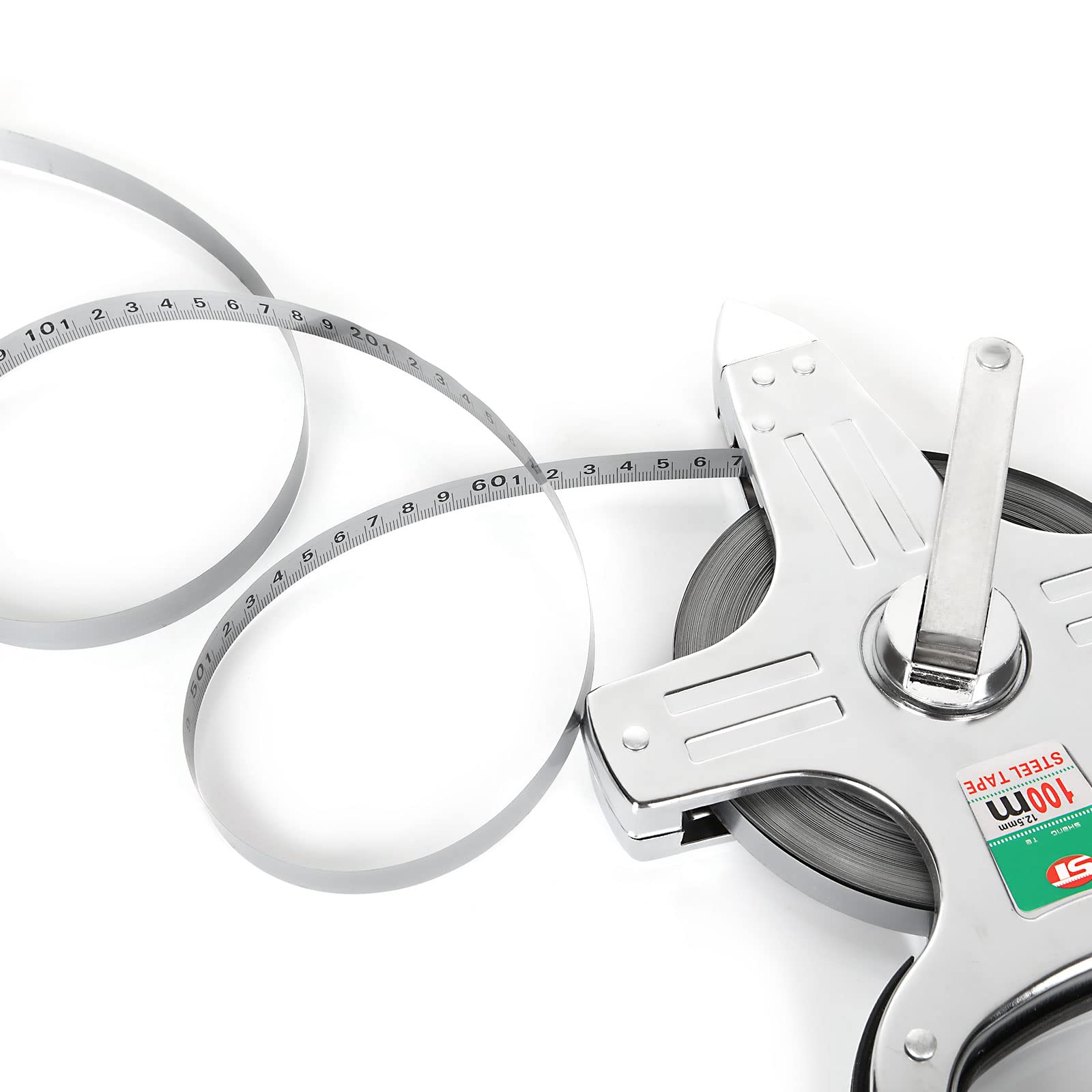 **330ft/100M Stainless Steel Open Reel Tape Measure - Heavy Duty Construction, Carpentry, DIY Projects - Perfect for Workshop, Building & Outdoor Measuring**