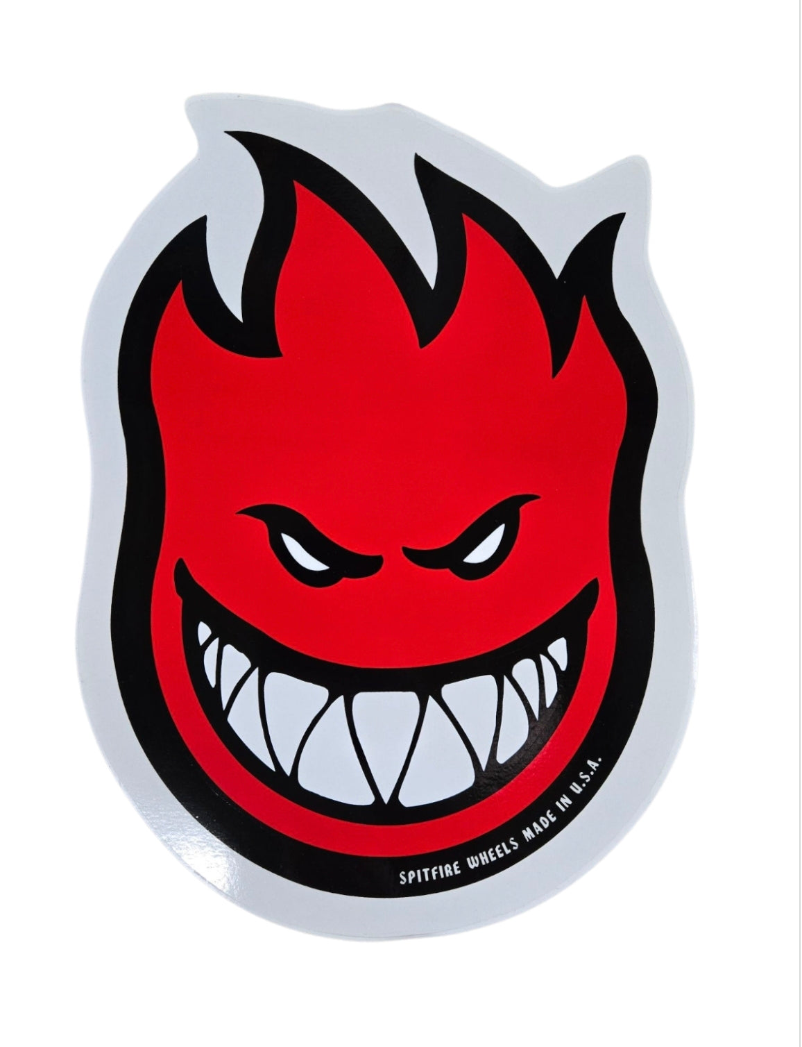 Vintage Spitfire Wheels 9x12 Big Head Sticker - Red & Black Decal for Skateboards, Scooters, and Laptops
