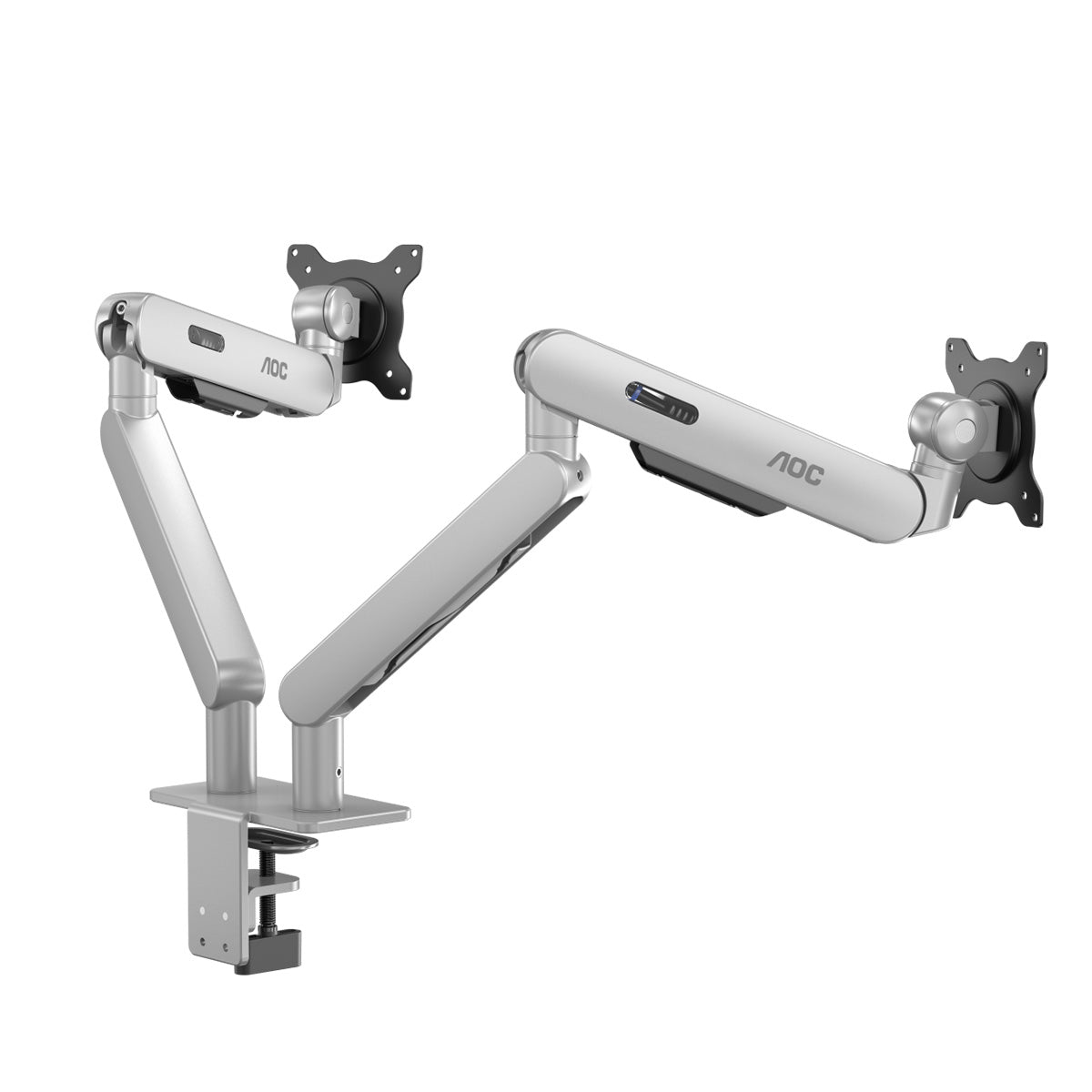AOC Premium 34-inch Aluminum Dual Monitor Stand with Gas Spring Arm - Silver | Ergonomic Adjustable Monitor Mount for Home Office & Gaming Setup