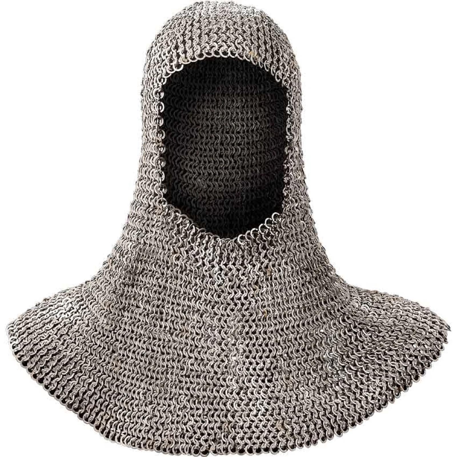 Medieval Mild Steel Iron Chainmail Coif - 9mm Flat Riveted with Washer - SCA & LARP Armor Hood - Perfect for Historical Reenactments, Cosplay, and Medieval Combat Events