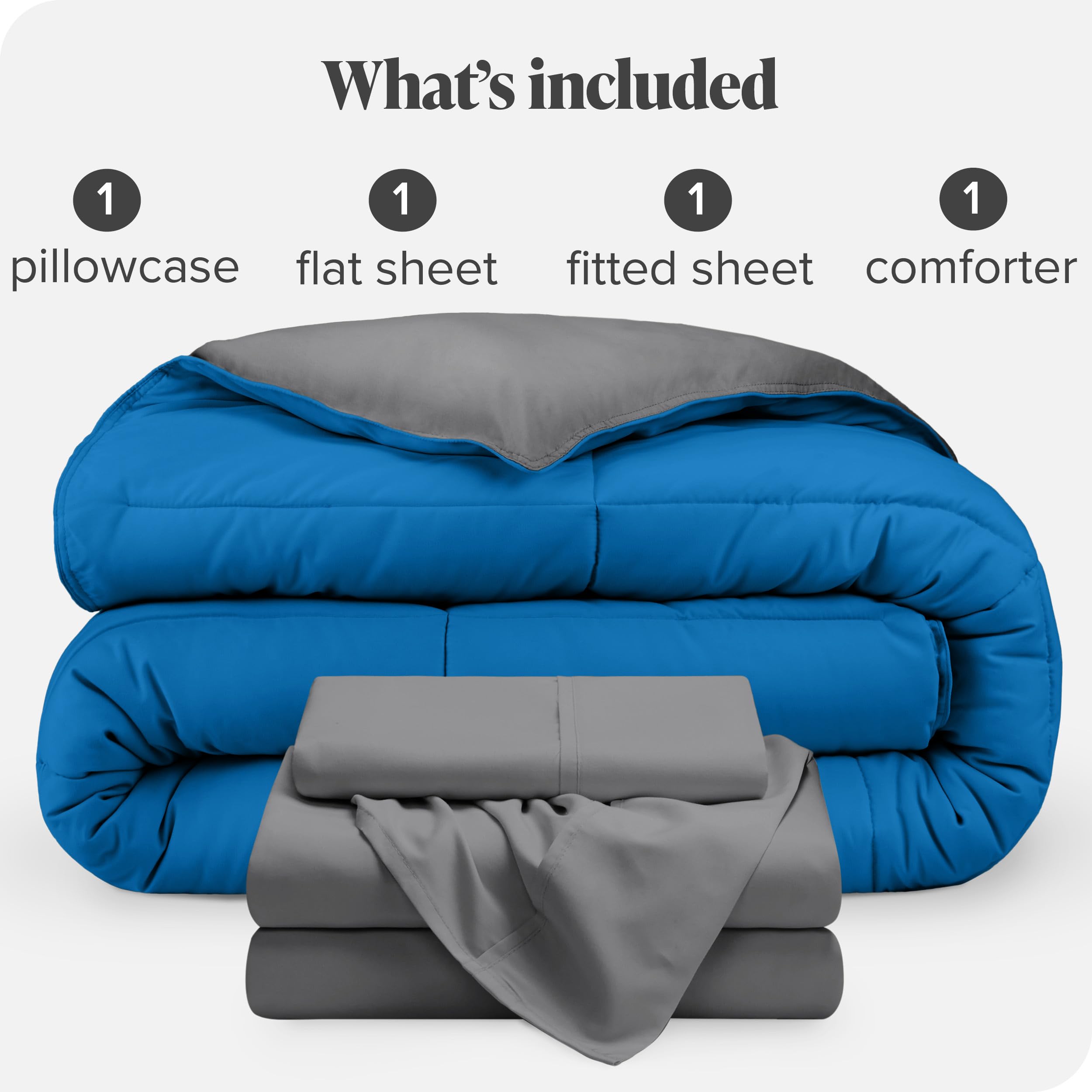 Bare Home Reversible Down Alternative Comforter & Sheet Set - Twin Size Bedding - Soft Medium Blue/Grey & Grey - Perfect for Guest Rooms, Dorms & Cozy Bedrooms