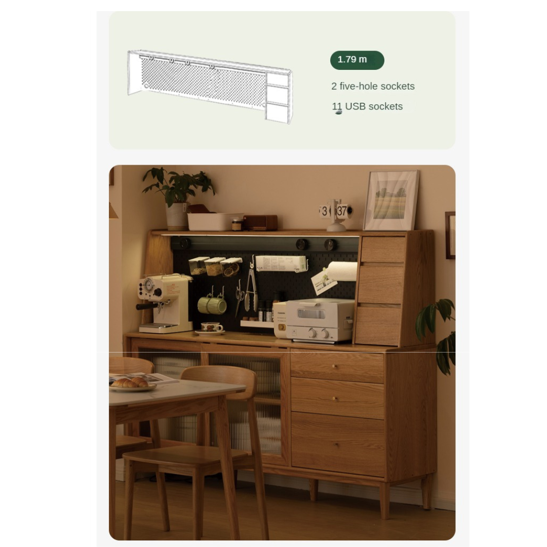 Solid Oak Wood Sideboard Shelf - Rustic Kitchen Storage Shelf for Dining Room, Living Room & Home Decor | Perfect for Organizing Dishes, Cookbooks & Displaying Decor