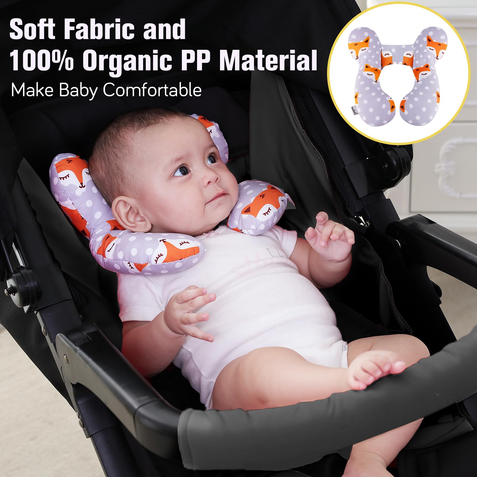 **KAKIBLIN Baby Travel Pillow - Upgraded Neck Support for Car Seat & Stroller, Soft Head & Neck Support for Toddlers, Comfortable for Airplane & Road Trips (Gray Fox) - Perfect for Long Journeys & Daily Commutes**