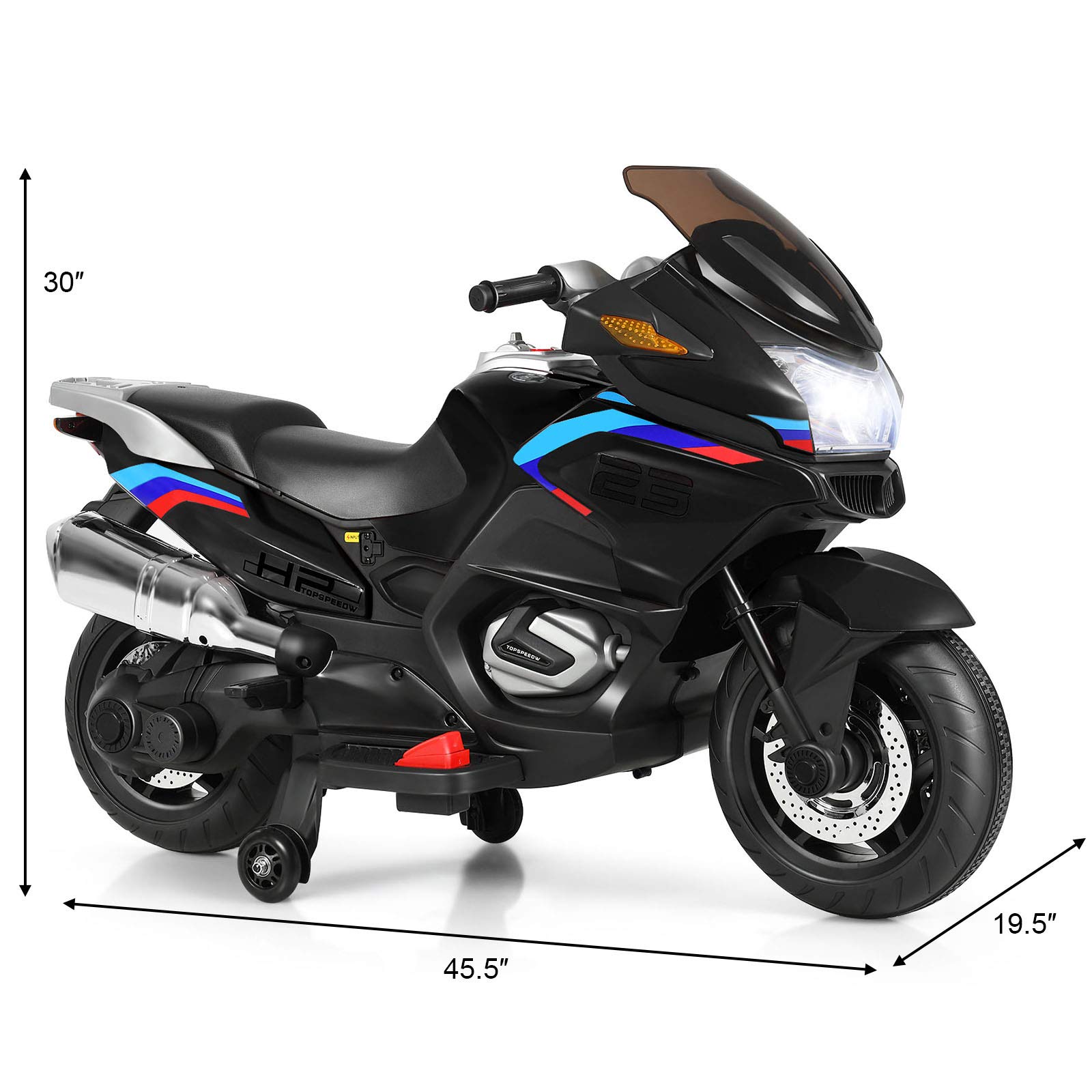 Costzon 12V Electric Kids Ride On Motorcycle with Training Wheels, LED Lights & Music - Battery Powered Toy Motorcycle for Boys & Girls, Forward/Reverse with Pedal - Perfect Birthday Gift for Toddlers (Black) | Outdoor Play, Backyard Fun, Preschool Learning Toy