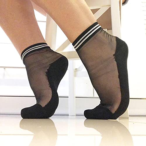 White Striped Ankle Sheer Socks for Women - 100% Nylon Breathable & Lightweight Summer Socks - Perfect for Office, Casual Wear & Hot Weather Comfort