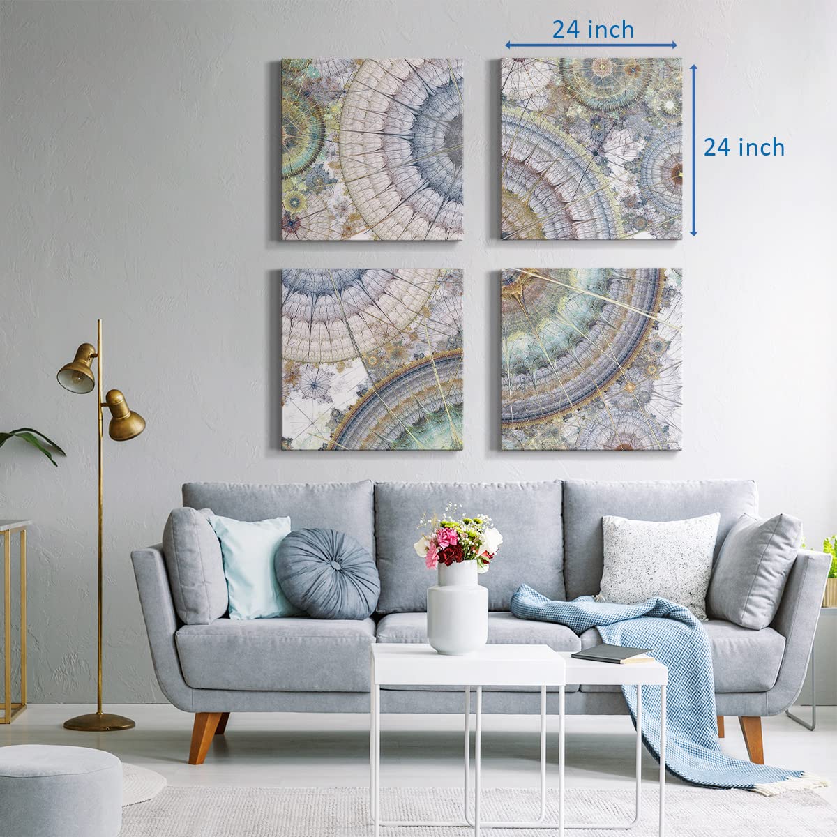 Set of 4 Modern Abstract Wall Art Paintings - 24x24 Inches Purple Canvas Prints for Living Room, Office & Bedroom Decor - Contemporary Home & Office Wall Decorations