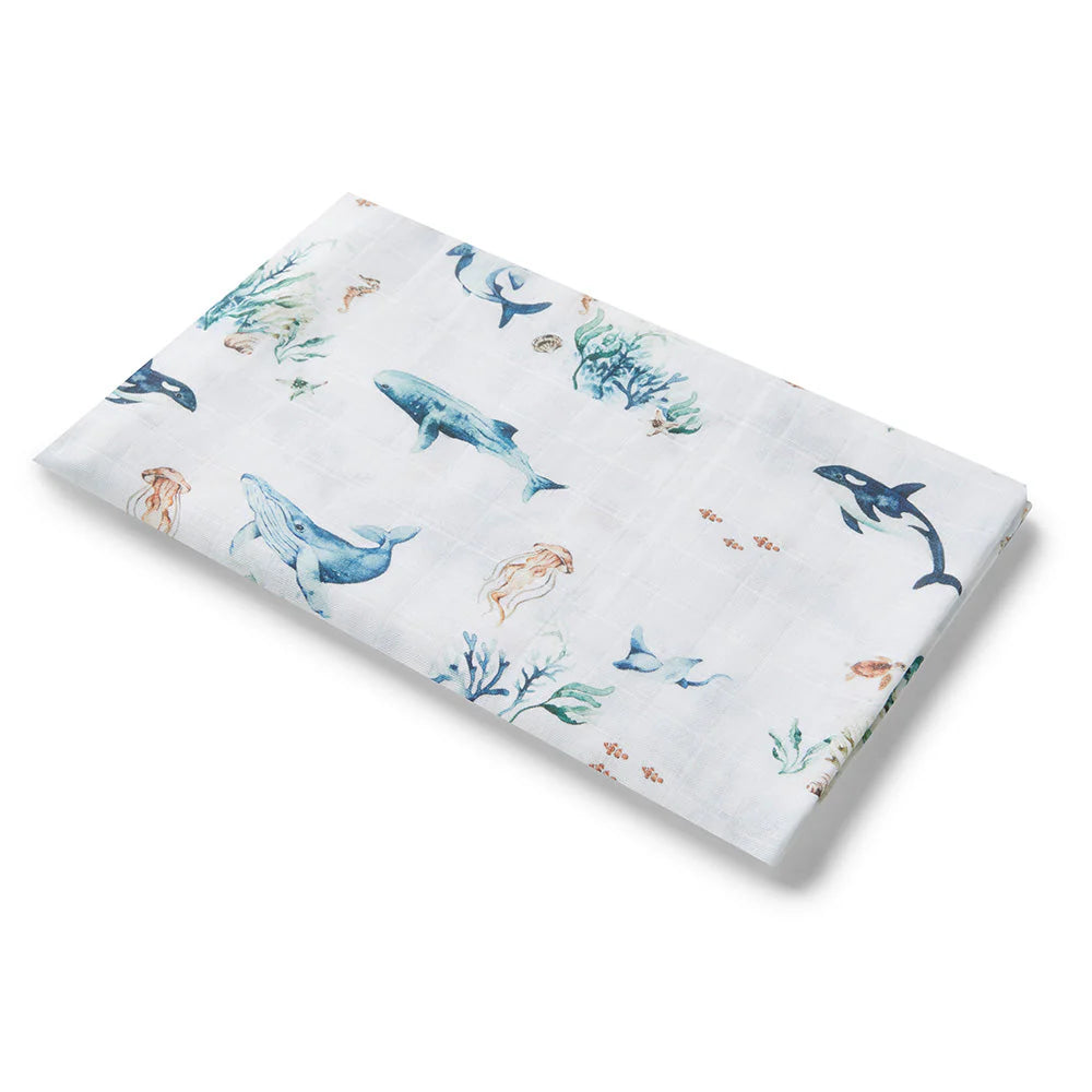 Organic Cotton Muslin Baby Wrap Blanket - Soft & Breathable Swaddle for Newborns & Infants - Perfect for Swaddling, Nursing, and Stroller Use - Ocean Blue