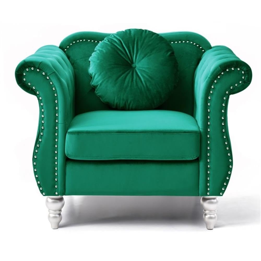 Luxury Hollywood Velvet Accent Chair in Emerald Green - Mid-Century Modern Living Room Furniture for Home Decor & Lounge Seating