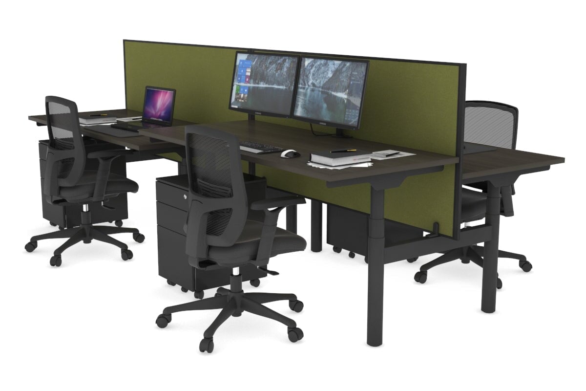 Flexi Premium Height Adjustable 4-Person H Bench Workstation - Black Frame [1400L x 700W] - Ideal for Office, Coworking Spaces & Home Workstations