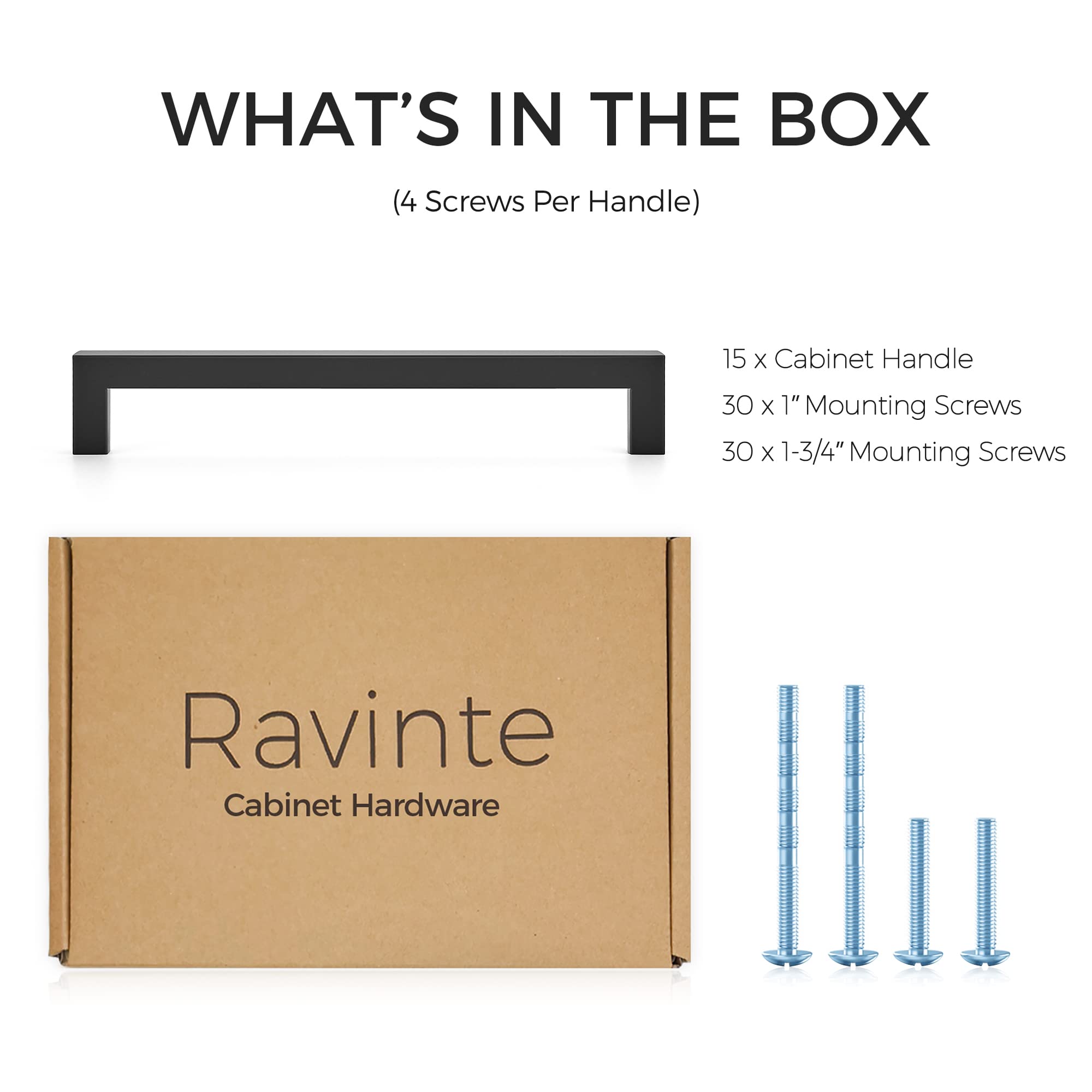 Ravinte 15 Pack 7.5 Inch Matte Black Square Cabinet Handles - Kitchen Cabinet Pulls & Drawer Handles for Modern Home, Office & RV Cabinets - Durable Hardware for Kitchen, Bathroom & Furniture Upgrade