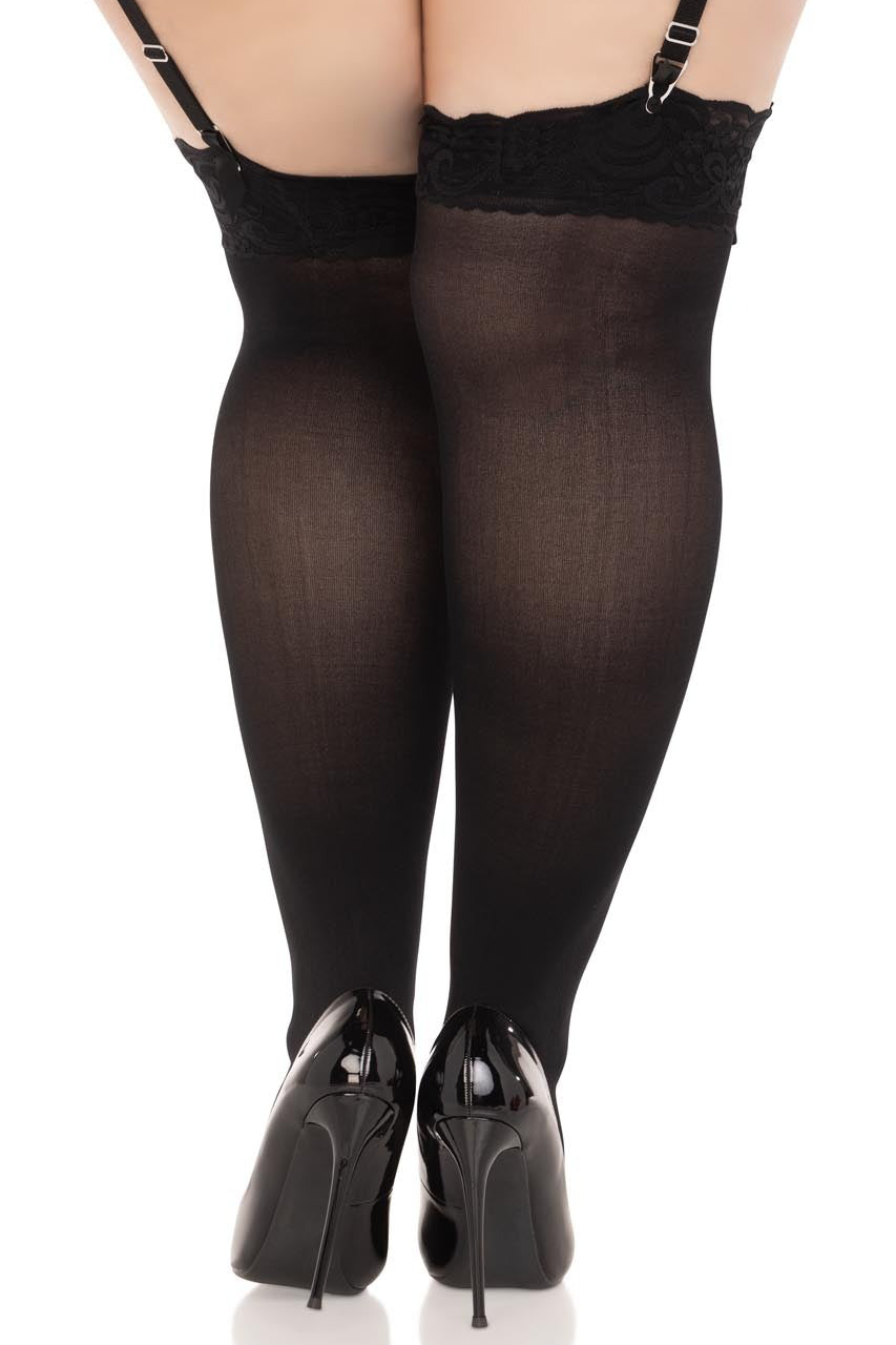 Opaque Lace Top Stockings for Women - Sexy Thigh High Stockings with Floral Lace Trim - Perfect for Valentine's Day, Date Night and Bridal Lingerie