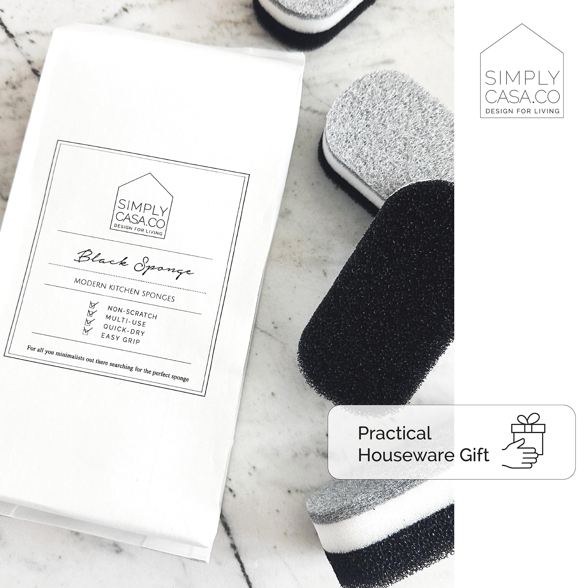 Premium Non-Scratch Kitchen Sponges (6-Pack) - Fast Drying, Reusable Dish Scrubbers for Pots, Pans & Utensils - Gentle Yet Effective Cleaning for Delicate Surfaces - Stylish Black & White Design - Perfect for Daily Dishwashing & Household Cleaning