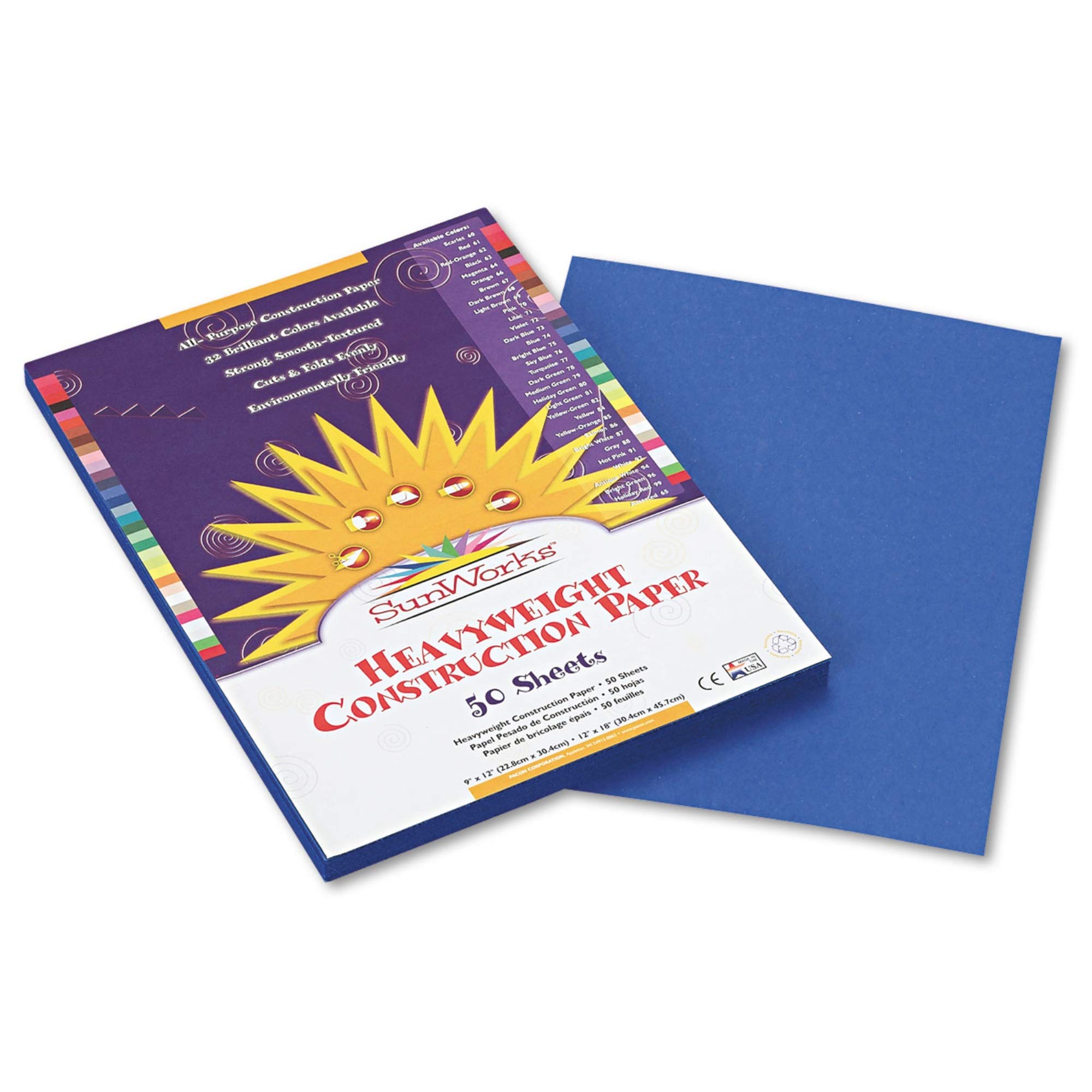 SunWorks Construction Paper - 50 Sheets, 9 Colors, Heavyweight Art Paper for Kids Crafts, School Projects, Scrapbooking & DIY Decor | Perfect for Classroom, Homeschooling & Creative Activities