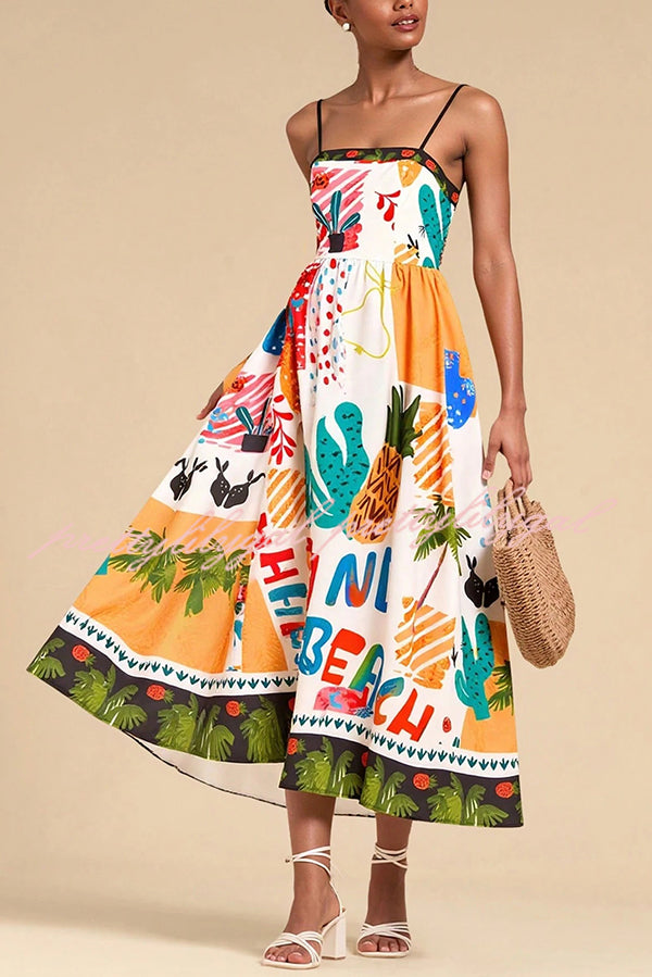 Stylish Printed Sling Back Pleated Midi Dress for Women | Summer Vacation & Holiday Party Outfit | Perfect for Beach Getaways, Cocktail Events & Special Occasions