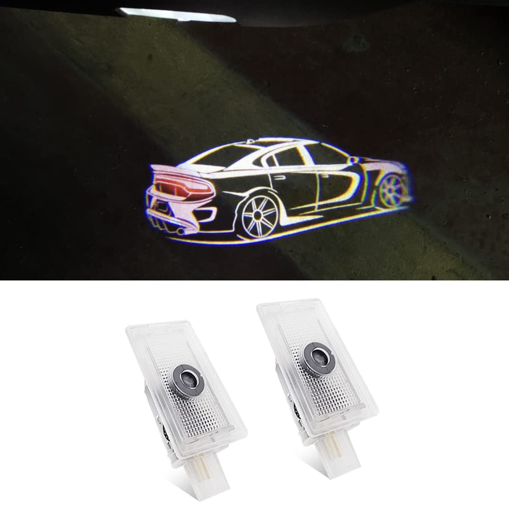 2012-Present Dodge Charger Car Door Logo Lights - LED Courtesy Projector Lamps Accessories for Night Safety & Style | Perfect for Night Driving, Car Shows & Customization