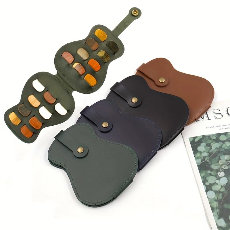Premium Handmade PU Leather Guitar Pick Holder Case - 18 Slots for Guitar Picks (Brown) | Durable & Stylish Accessory for Musicians | Perfect for Guitarists, Bass Players & Ukulele Performers