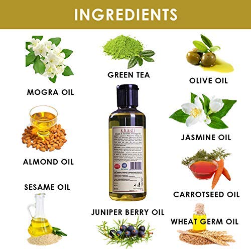KHADI RISHIKESH Ayurvedic Body Massage Oil with Mogra Jasmine - Full Body Relaxation, Stress Relief & Skin Glow | Infused with Olive Oil, Sesame Oil & Almond Oil | Paraben-Free, Unisex 210ml | Perfect for Spa Days, Yoga Sessions & Self-Care Routines