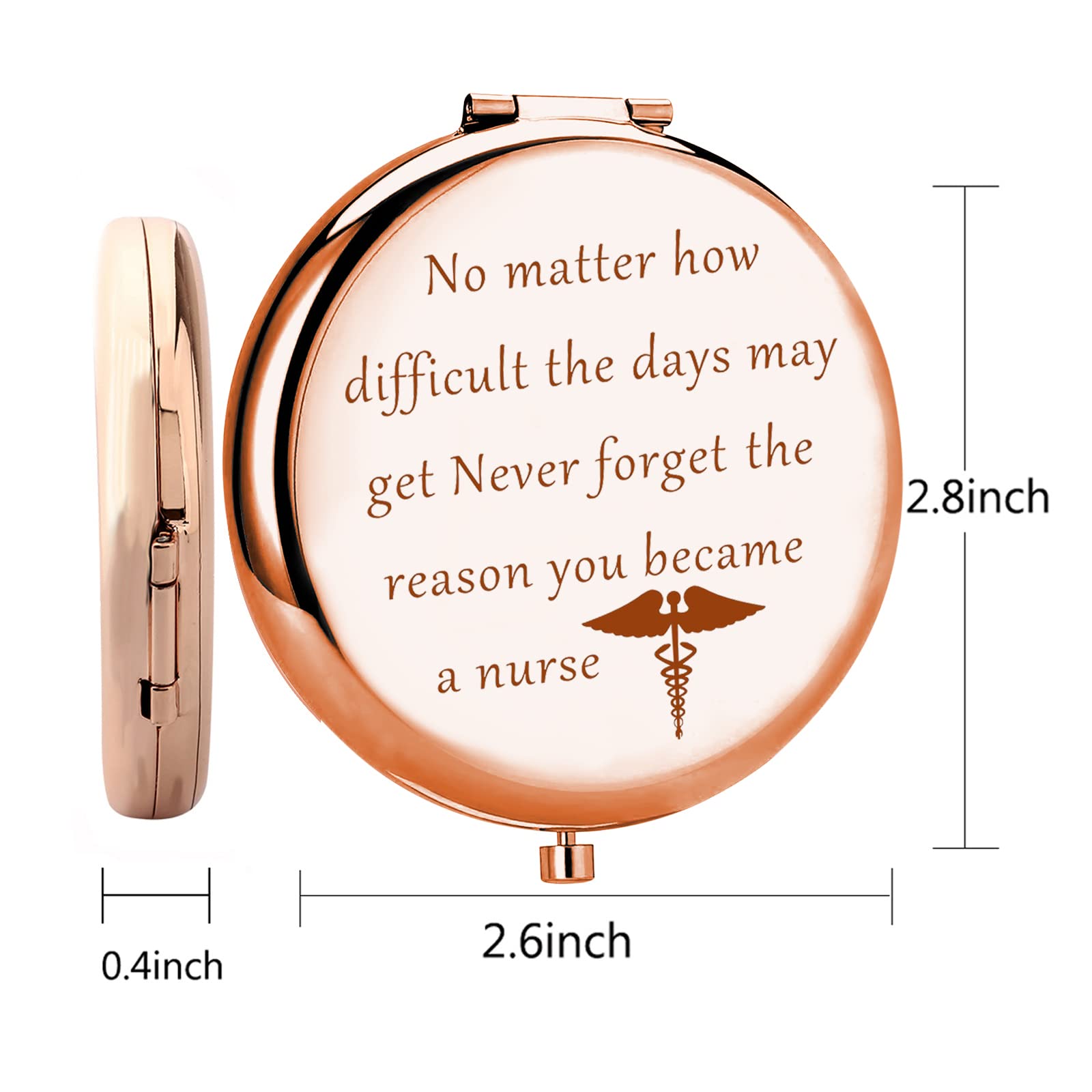 FUSTMW Nurse Compact Mirror - Rose Gold Graduation Gift for Nursing Students & Future Nurses - Inspirational Present for Nurse Graduates - Perfect for Clinicals, Work & Daily Use