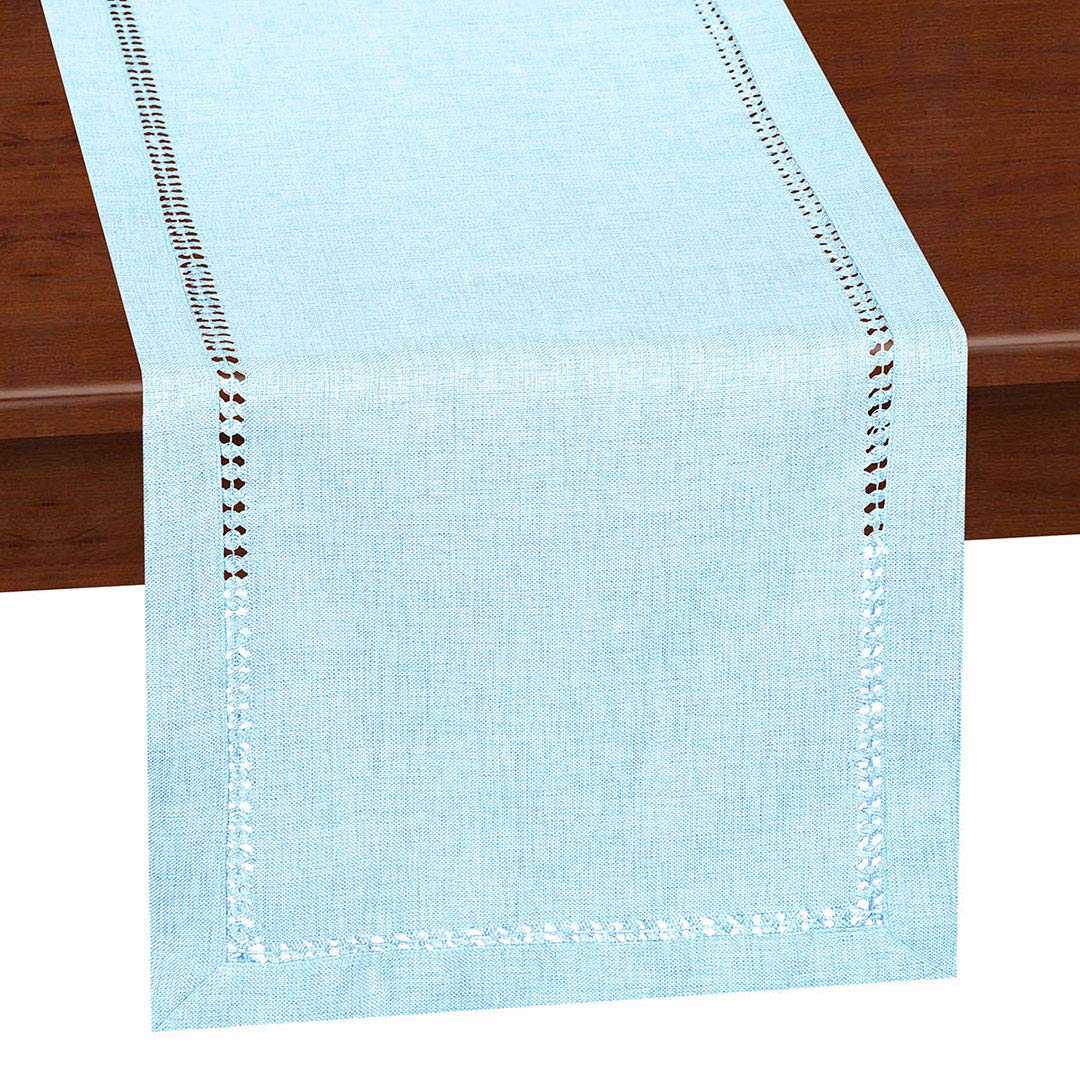 Grelucgo Handcrafted Solid Color Linen Dining Table Runner - Double-Hemstitched Dresser Scarf for Home Decor (Light Blue, 14x72 Inches) - Perfect for Dining Tables, Buffets, and Console Tables