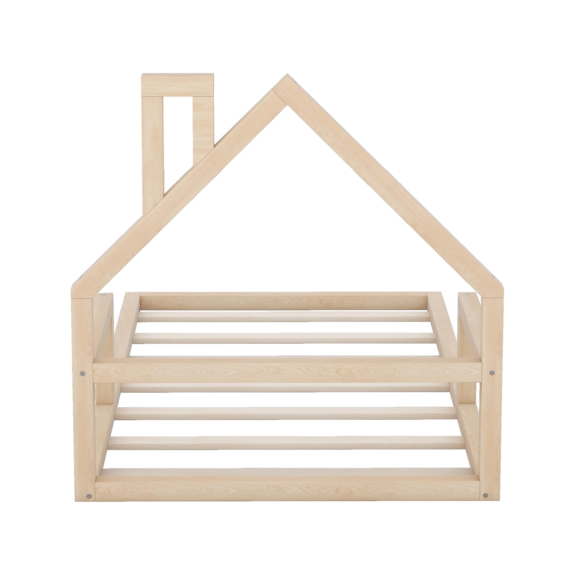 Harper & Bright Designs Twin Kids Bed with House-Shaped Headboard - Solid Wood Slats Platform Bed Frame for Girls & Boys, No Box Spring Needed - Natural Wood Finish - Perfect for Kids' Bedrooms, Playrooms & Montessori Spaces