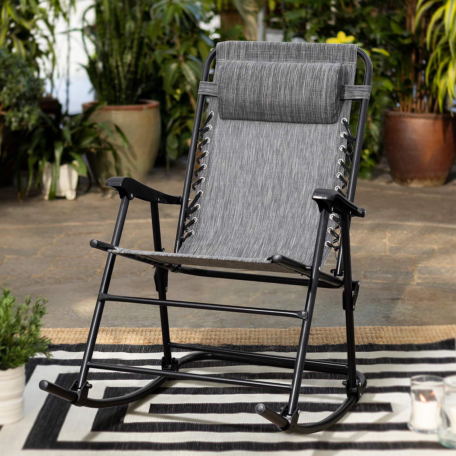 Flamaker Zero Gravity Chair - Patio Rocking Recliner, Outdoor Folding Lounge Chair with Adjustable Backrest for Poolside, Garden, Camping & Backyard Relaxation (Grey) - Perfect for Sunbathing, Reading & Outdoor Lounging