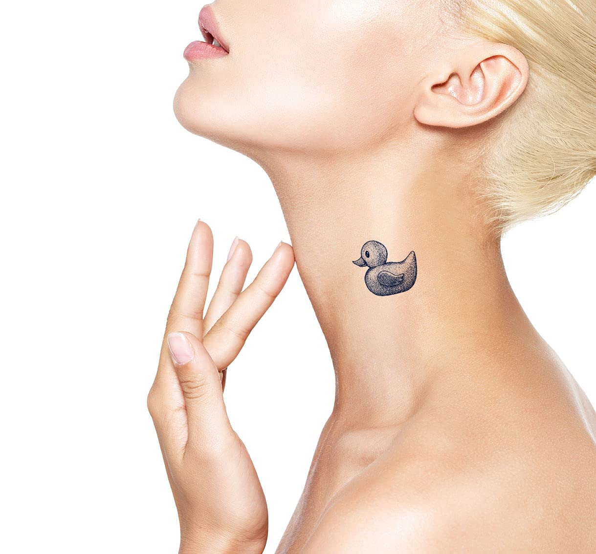 Long-Lasting 1-2 Weeks Semi-Permanent Temporary Tattoos for Kids & Adults - Cartoon Juice, Dotwork Rubber Duck, Animal Sketch Navy Blue Designs - Realistic Fake Tattoos for Men & Women on Chest, Neck, Arm - Perfect for Parties, Halloween, Costume Events & Summer Fun (4 Sheets)