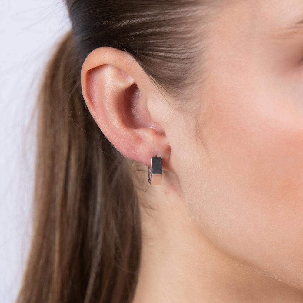 9ct White Gold Geometric Huggie Hoop Earrings 11.8mm - Elegant Everyday Jewelry for Women, Perfect for Work & Special Occasions
