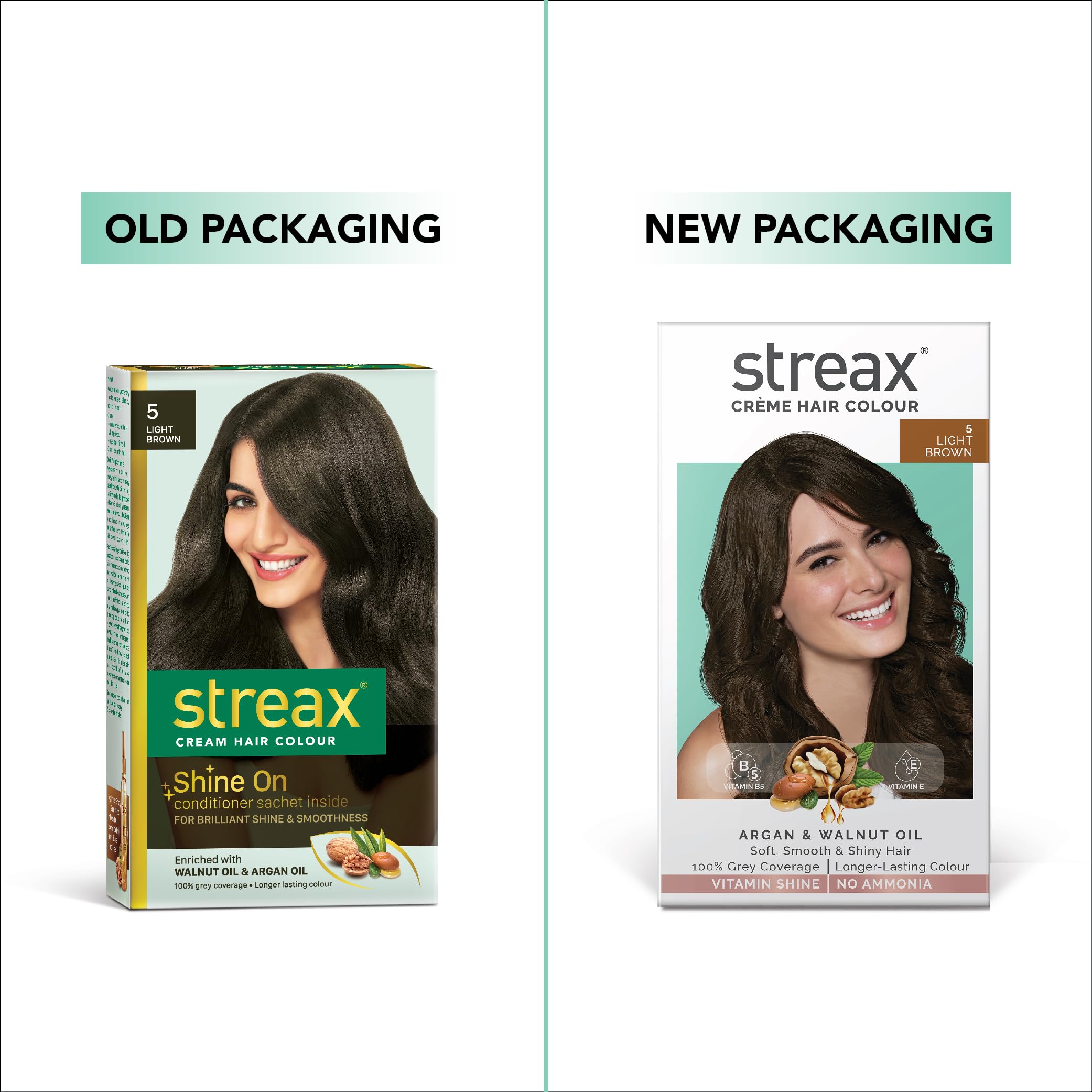 Streax Permanent Hair Color Cream - 100% Gray Coverage with Argan & Walnut Oil - Long Lasting Brown Hair Dye for Women - 5 Light Brown (120ml) - Pack of 1 - Perfect for Home Hair Coloring & Salon-Quality Results