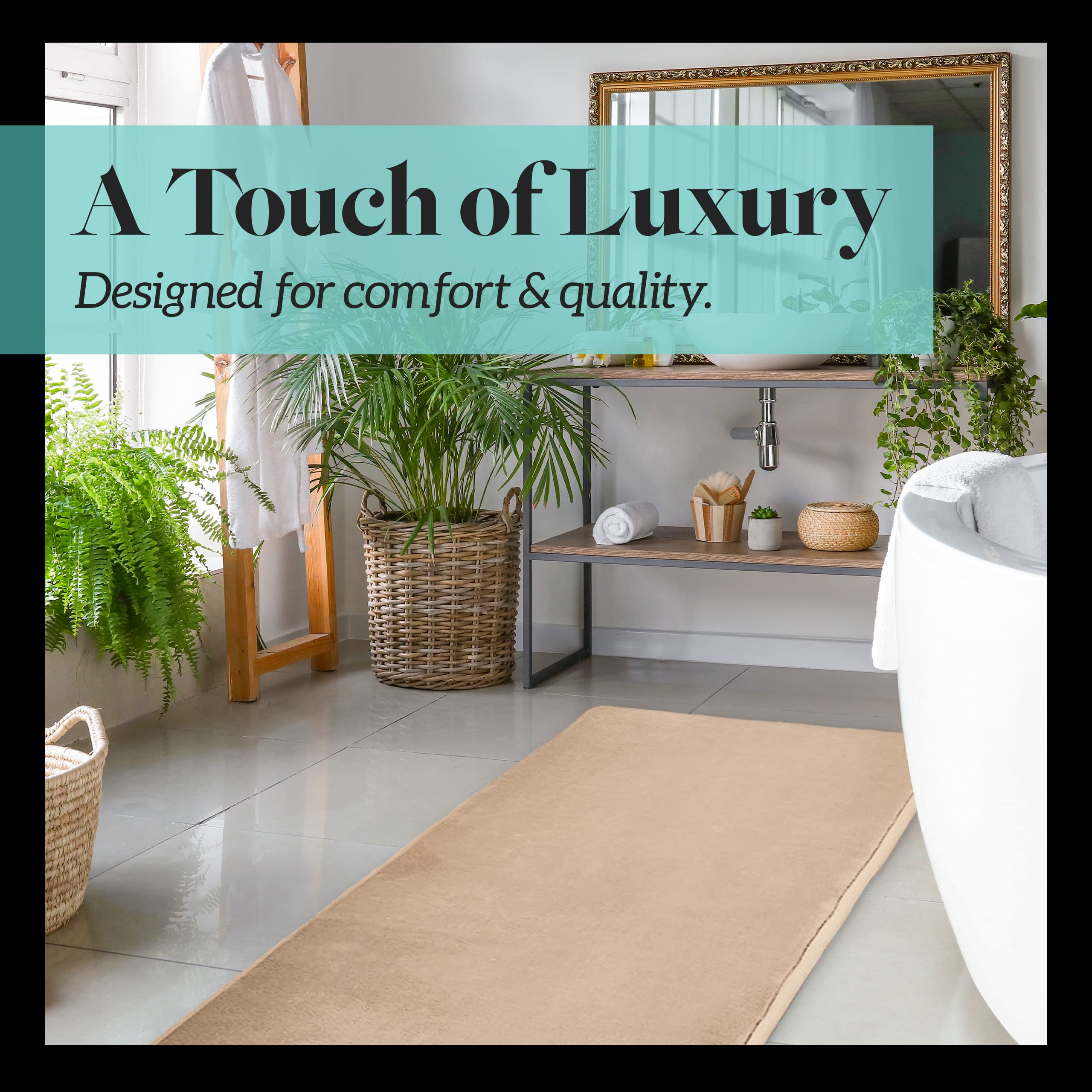 Genteele Memory Foam Bath Mat - Non Slip Absorbent Super Soft Velvet Bathroom Rug (22