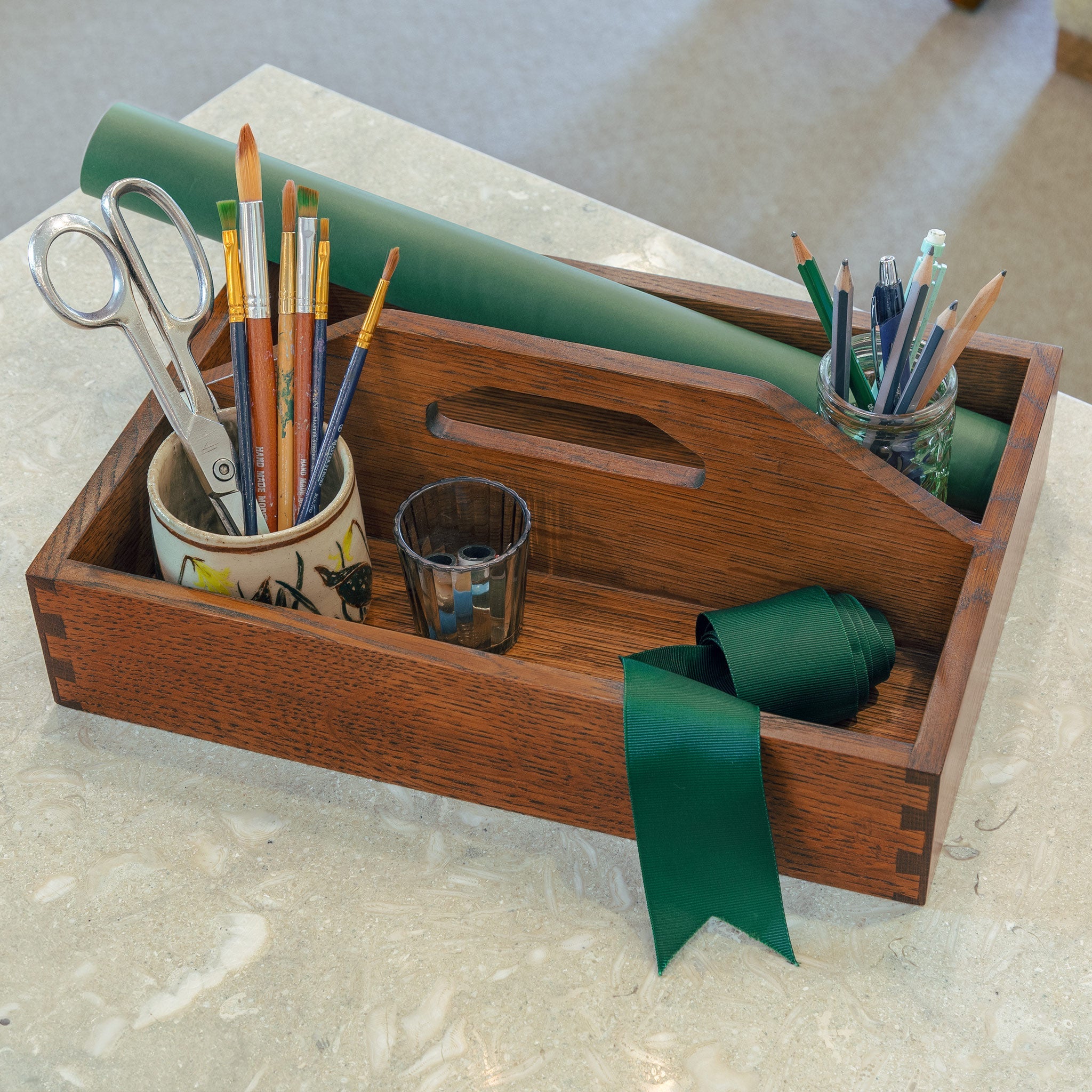Mission Oak Caddy - Premium Wooden Storage Organizer for Kitchen, Bathroom, or Office - Perfect for Utensils, Towels, and Office Supplies
