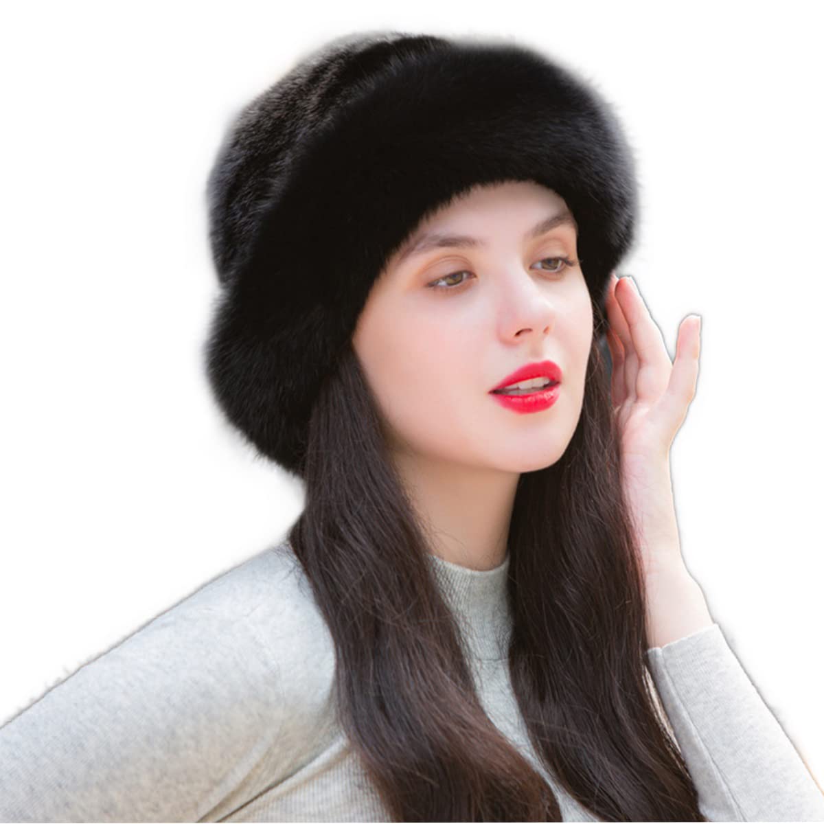 Luxury Women's Winter Bucket Hat - Genuine Mink Fur with Fox Fur Brim - Warm & Fluffy Cold Weather Accessory for Outdoor Activities, Skiing, and Fashion