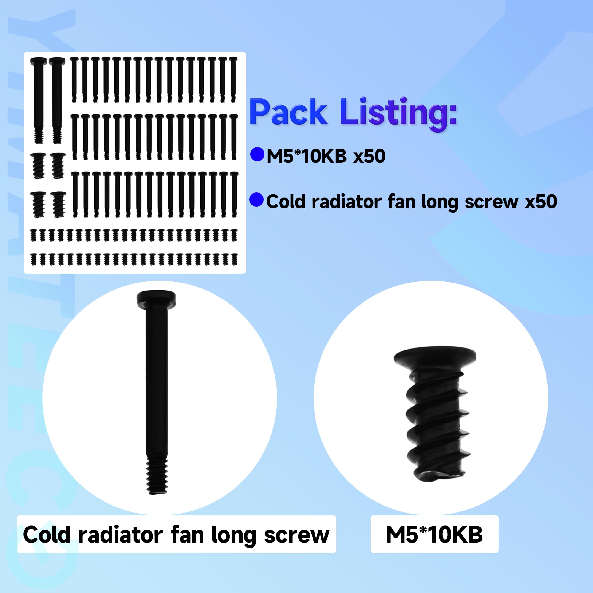 YIMATEECO 100Pcs Computer Case Fan Screws Kit - Carbon Steel Radiator PC Cooling Fan Mounting Screws (50 Long + 50 Short) for PC Build, Case Fan Installation & Cooling System Upgrade