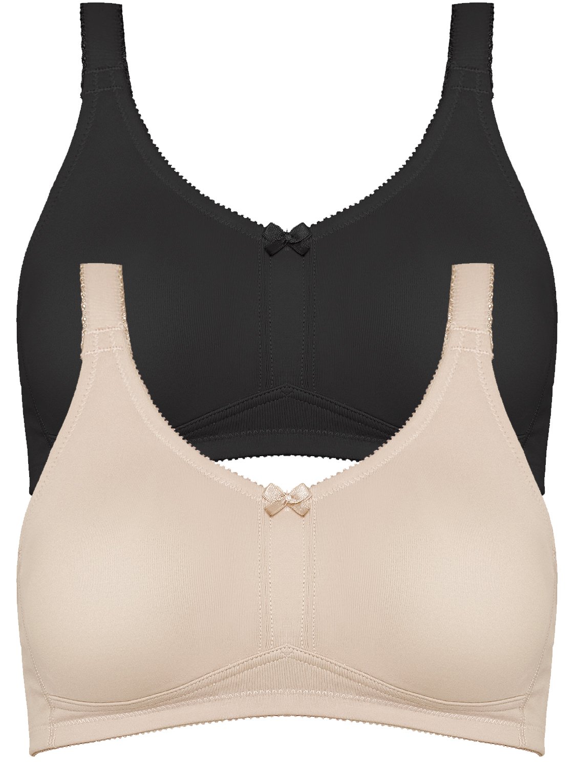 Naturana Women's Mastectomy Bras Pack of 2 - Post-Surgery Support Bra 5801 in Black & Light Beige, Size 36C - Comfortable Recovery Bras for Breast Cancer Patients & Post-Operative Care