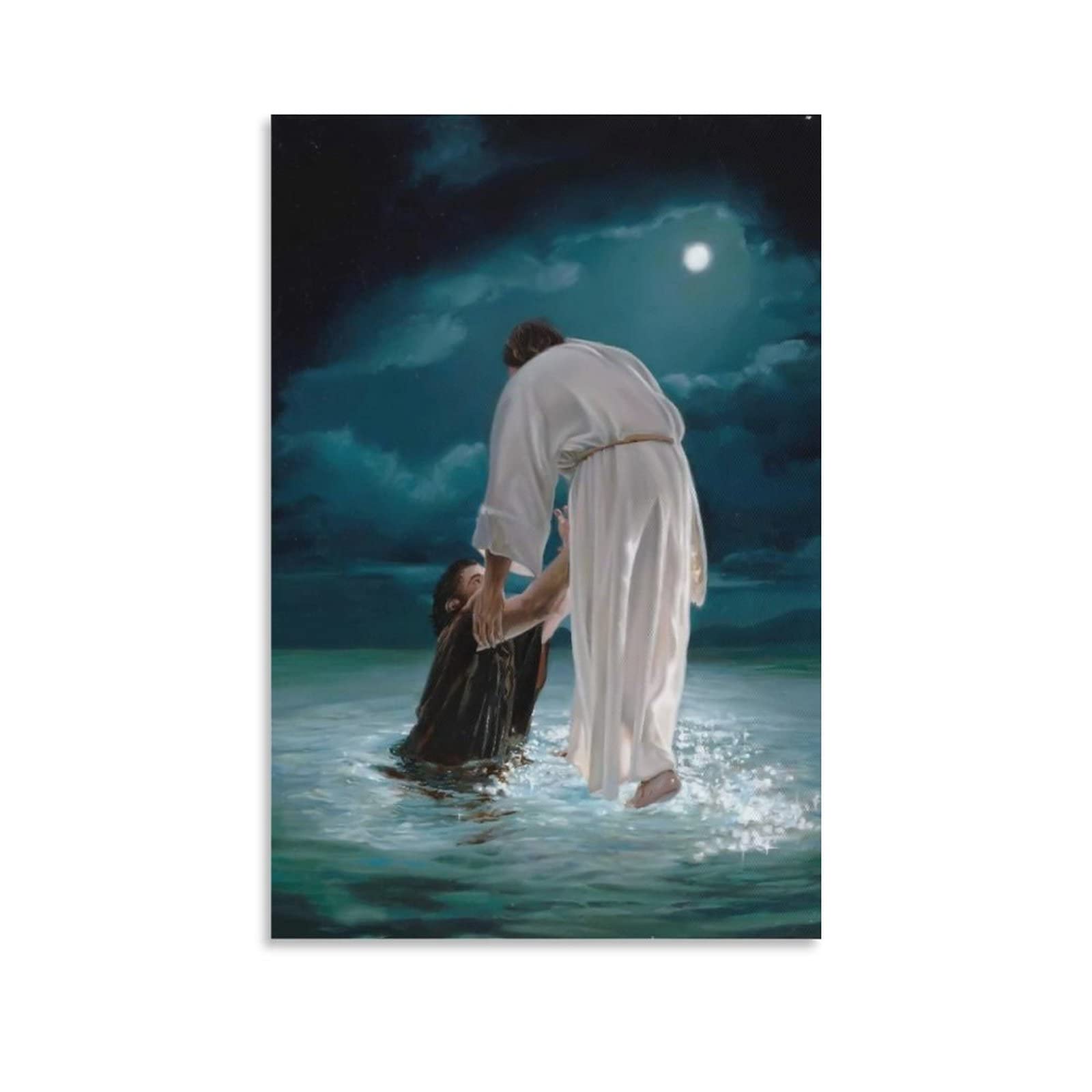 Jesus Rescue Abstract Oil Painting on Canvas - Unframed Wall Art for Bedroom, Living Room & Home Decor - Hand Painted 16x24 Inch Religious Artwork (Perfect for Spiritual Spaces, Meditation Rooms & Christian Home Decor)