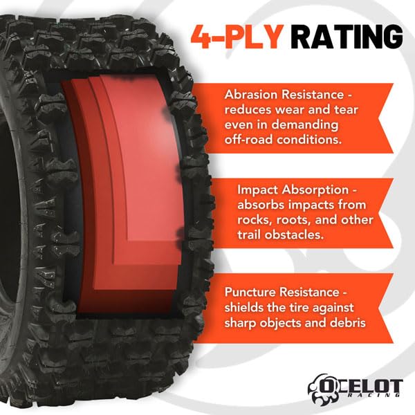 Ocelot P357 20x10x9 ATV Tires - GNCC Holeshot Sport RAZR Style 4-Ply Bias Tires with Non-Directional Tread for Durability, Grip & Traction - Perfect for Off-Road Racing, Trail Riding & Mud Adventures - 20x10-9 Rear ATV Tires