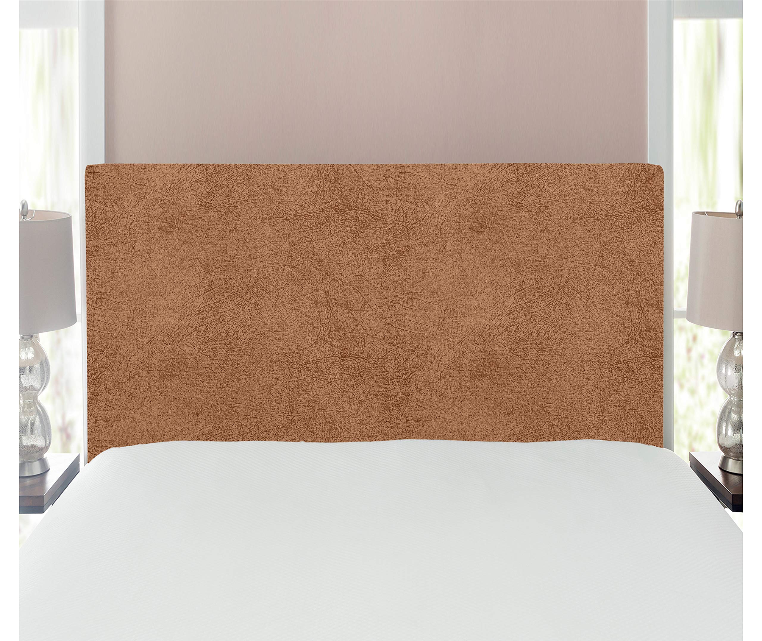 Ambesonne Faux Suede Headboard with Memory Foam - Digitally Printed Weathered Texture Upholstered Decorative Metal Bed Frame - Almond Brown Twin Size for Dorm & Bedroom Decor - Perfect for Small Spaces & Guest Rooms